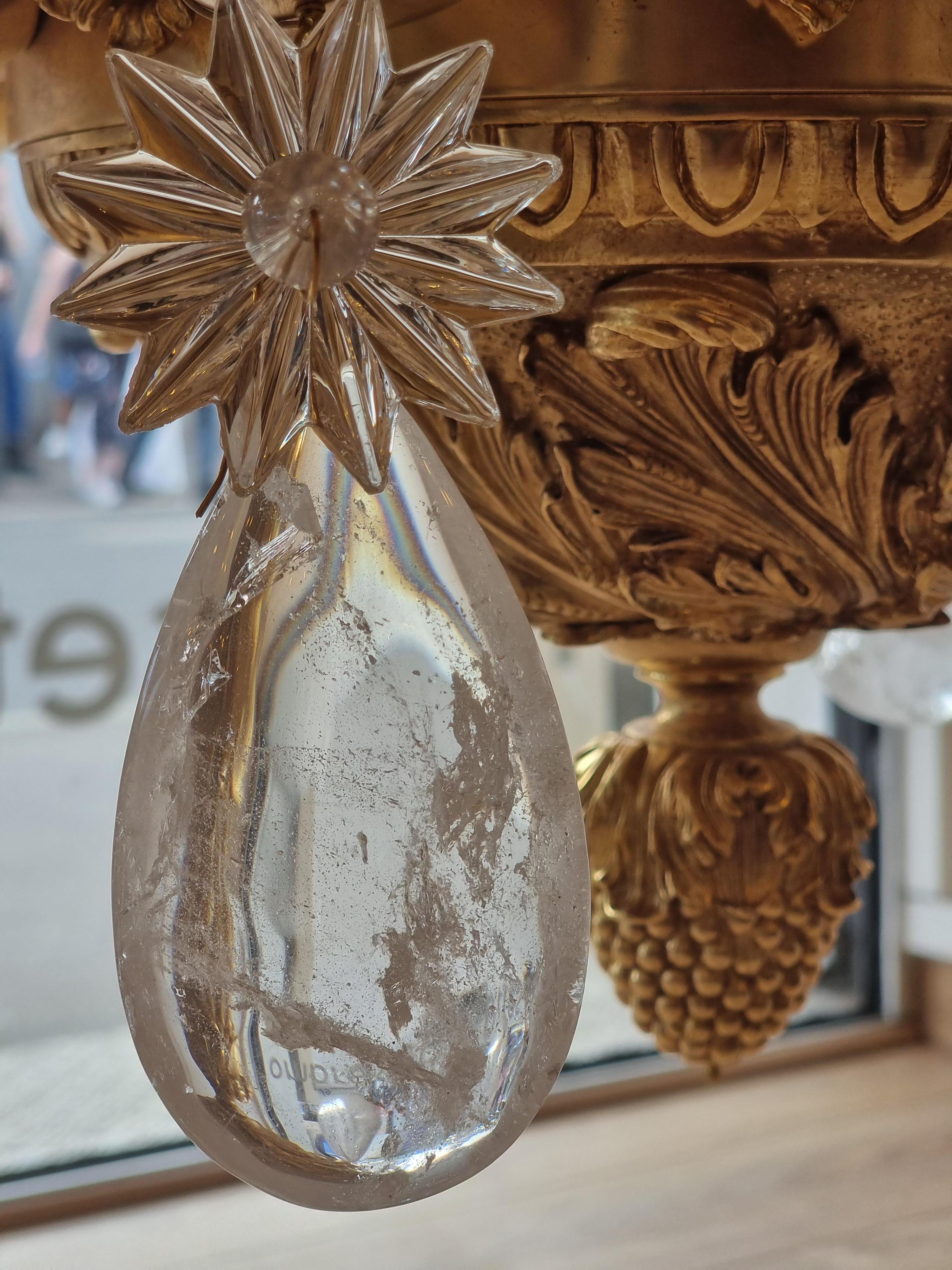 Lustre à pendentifs en cristal de roche de style Louis XV en forme de cage avec or 18 carats  en vente 1