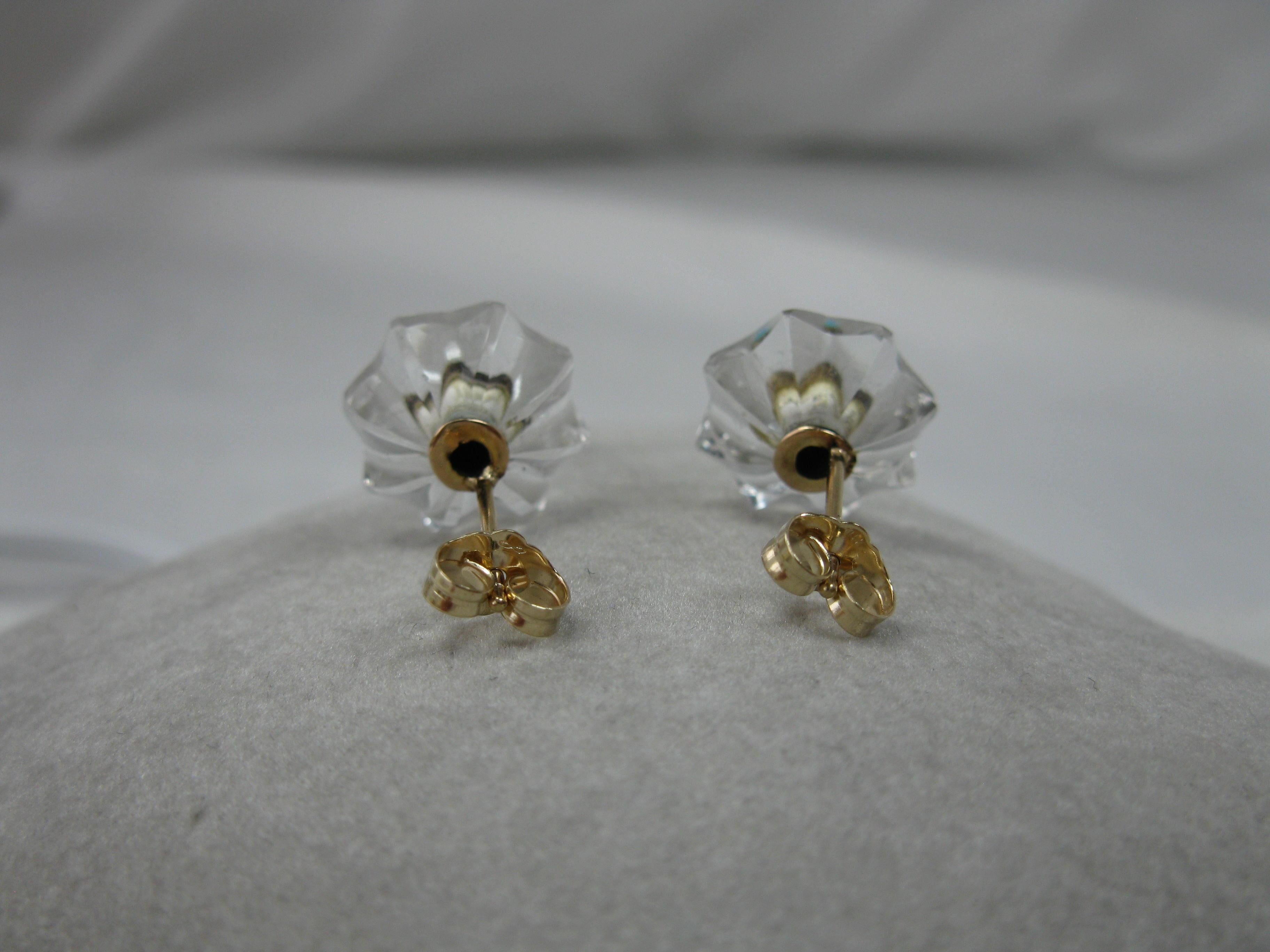 Boucles d'oreilles cristal de roche Turquoise Perse Or 14 carats Art Deco Antique en vente 4