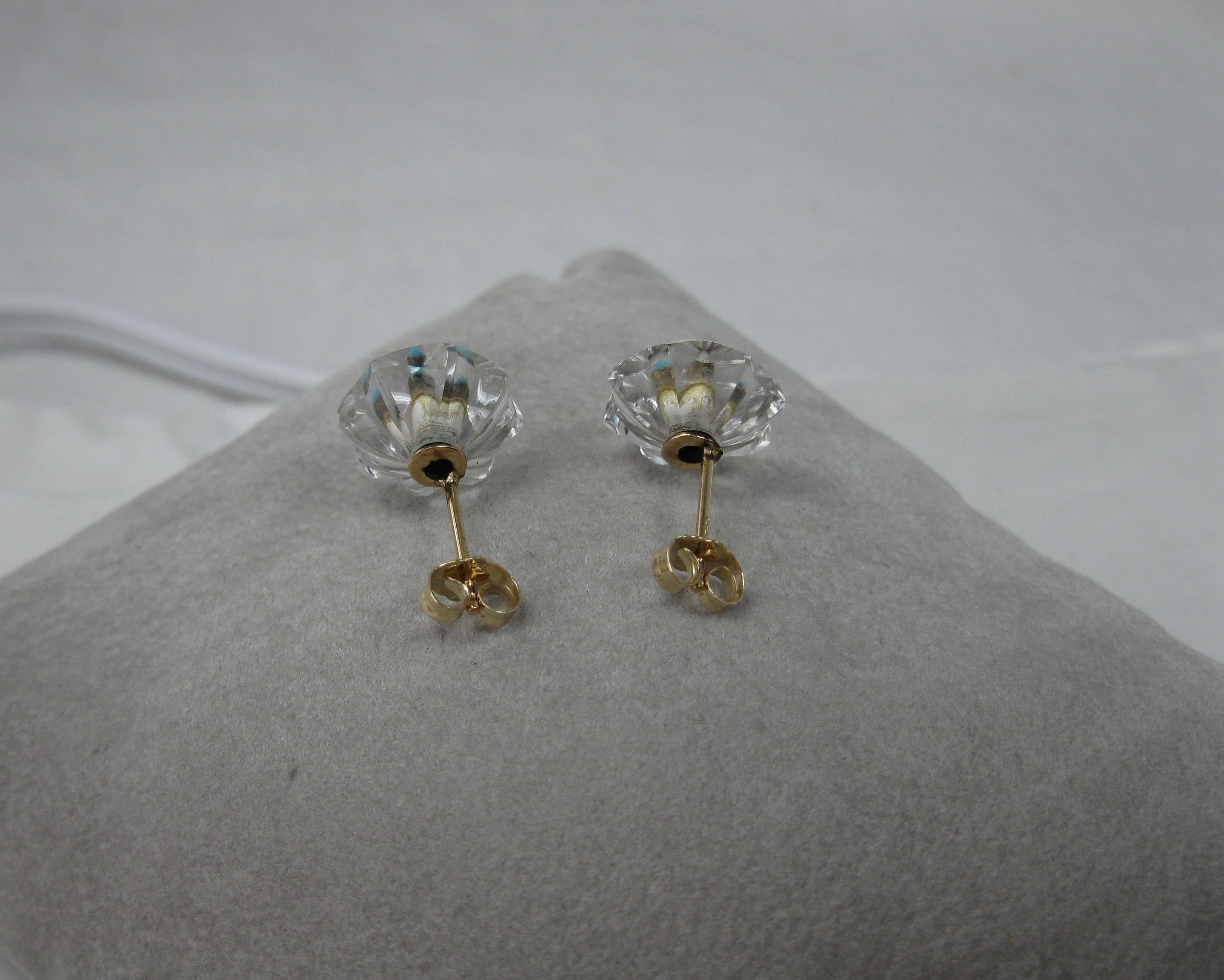 Boucles d'oreilles cristal de roche Turquoise Perse Or 14 carats Art Deco Antique en vente 5