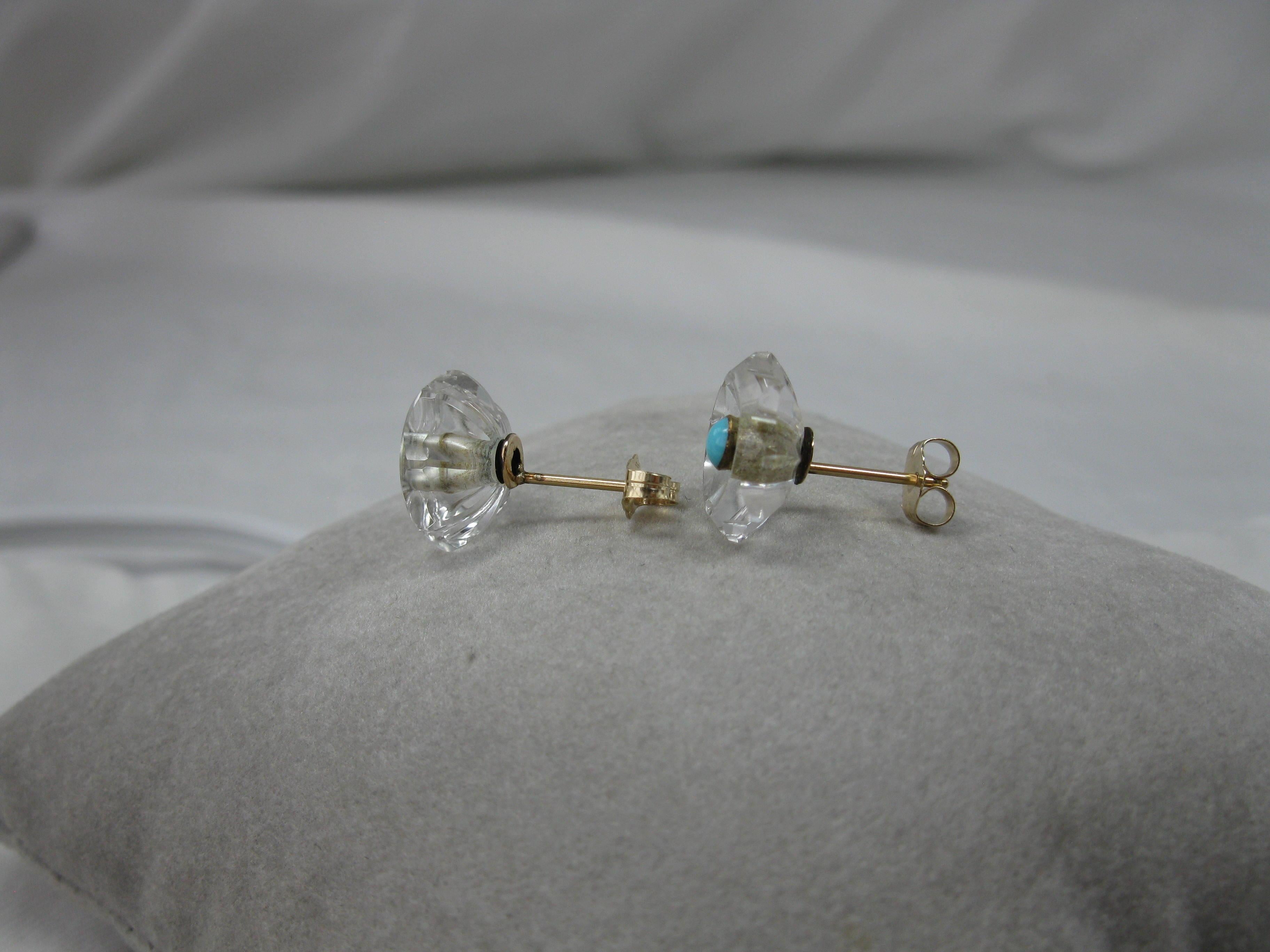 Persische Türkis-Ohrringe aus Bergkristall 14 Karat Gold Art Deco Antike im Angebot 3