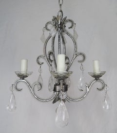 Rock Crystal Pewter Framed Beaded Chandelier