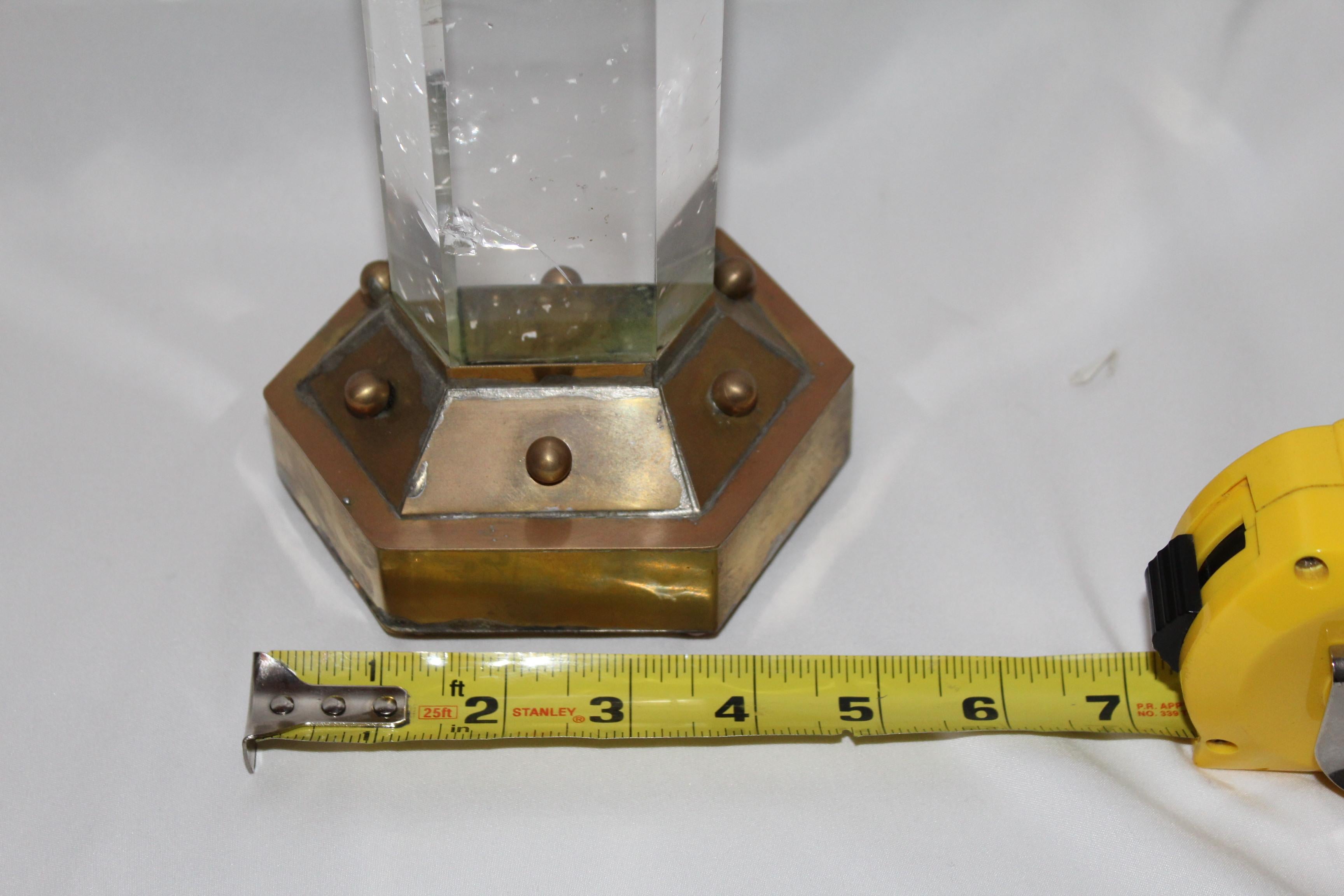 Art Deco Rock Crystal Point , % 98 Clear, Brass Base No Chips, Very Rare This Clear For Sale