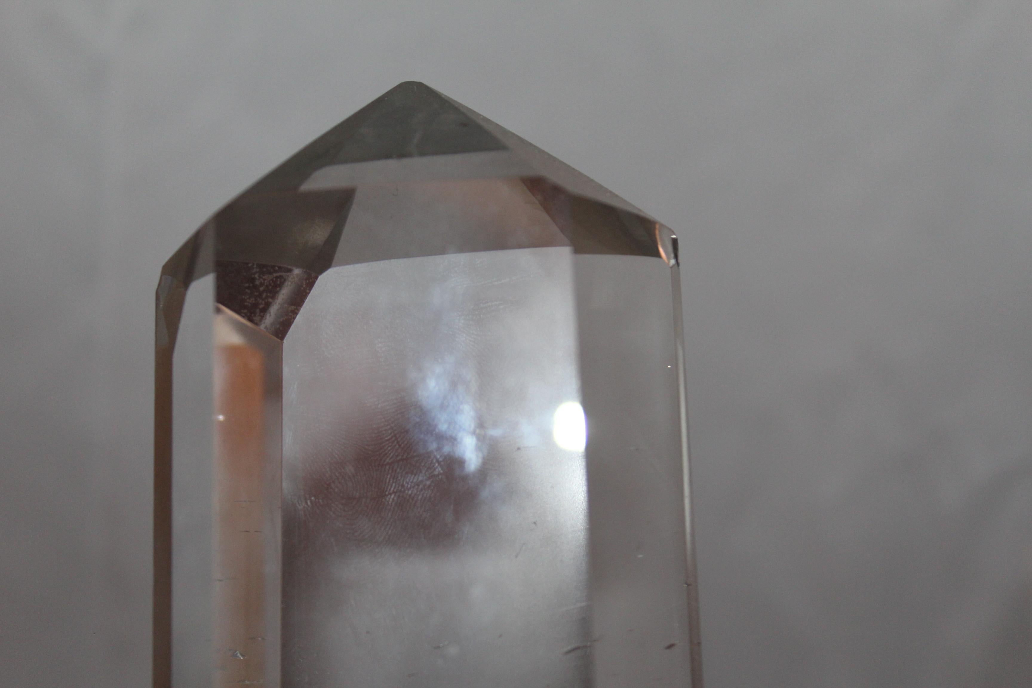 Polished Rock Crystal Point , % 98 Clear, Brass Base No Chips, Very Rare This Clear For Sale