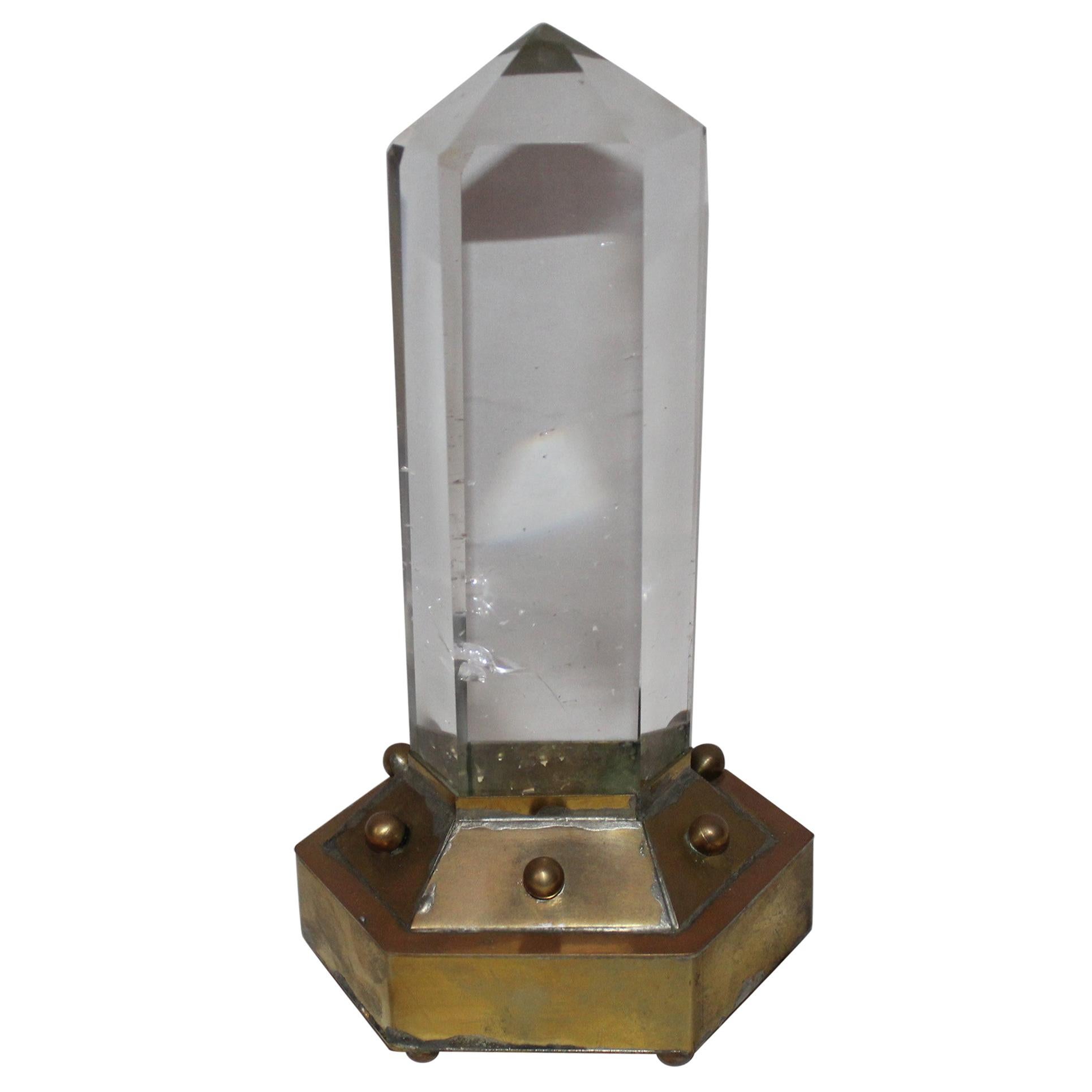 Rock Crystal Point , % 98 Clear, Brass Base No Chips, Very Rare This Clear For Sale