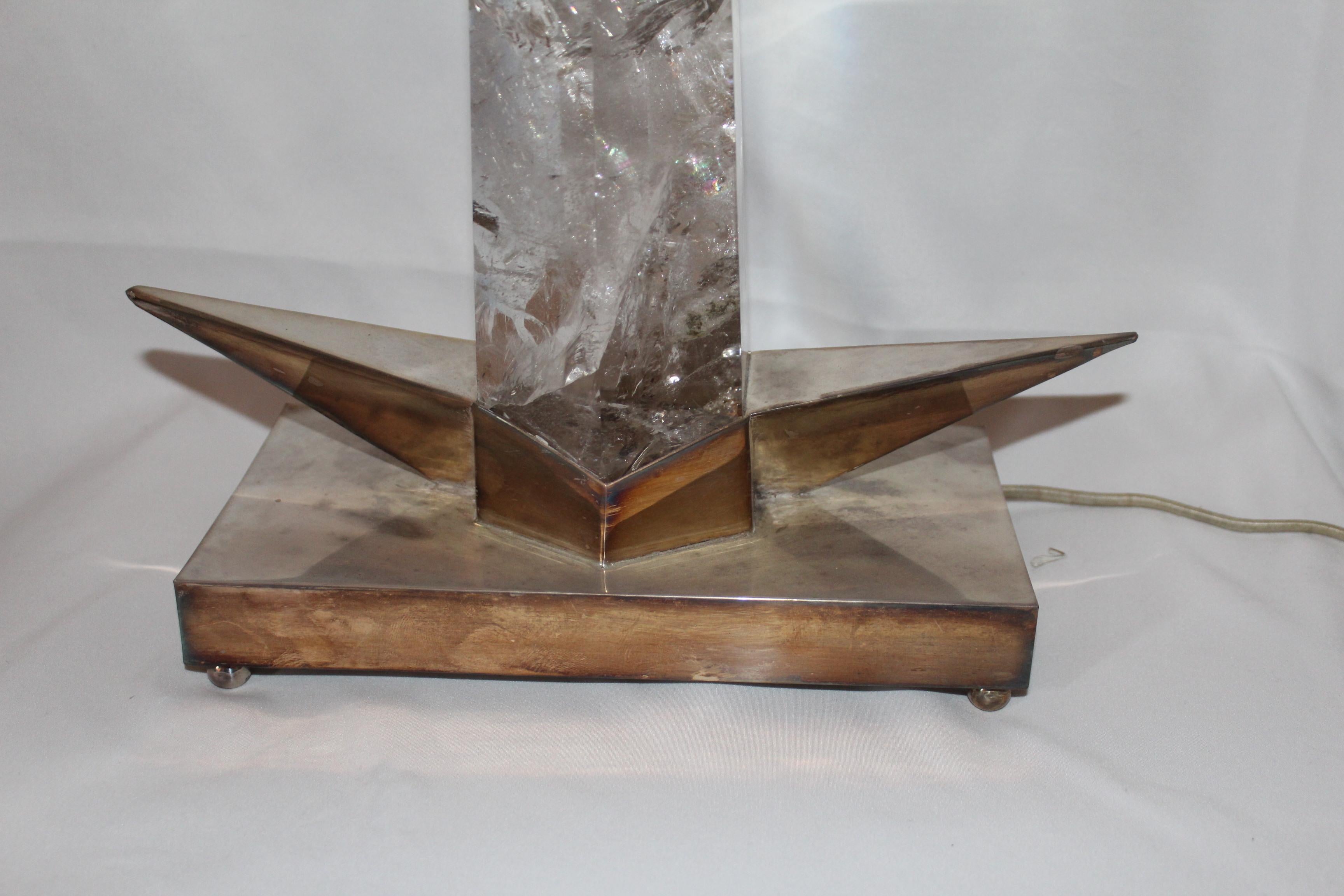 Art Deco Rock Crystal Point, Mounted in Silver Plate Base, Famous Design, Rare Stone For Sale
