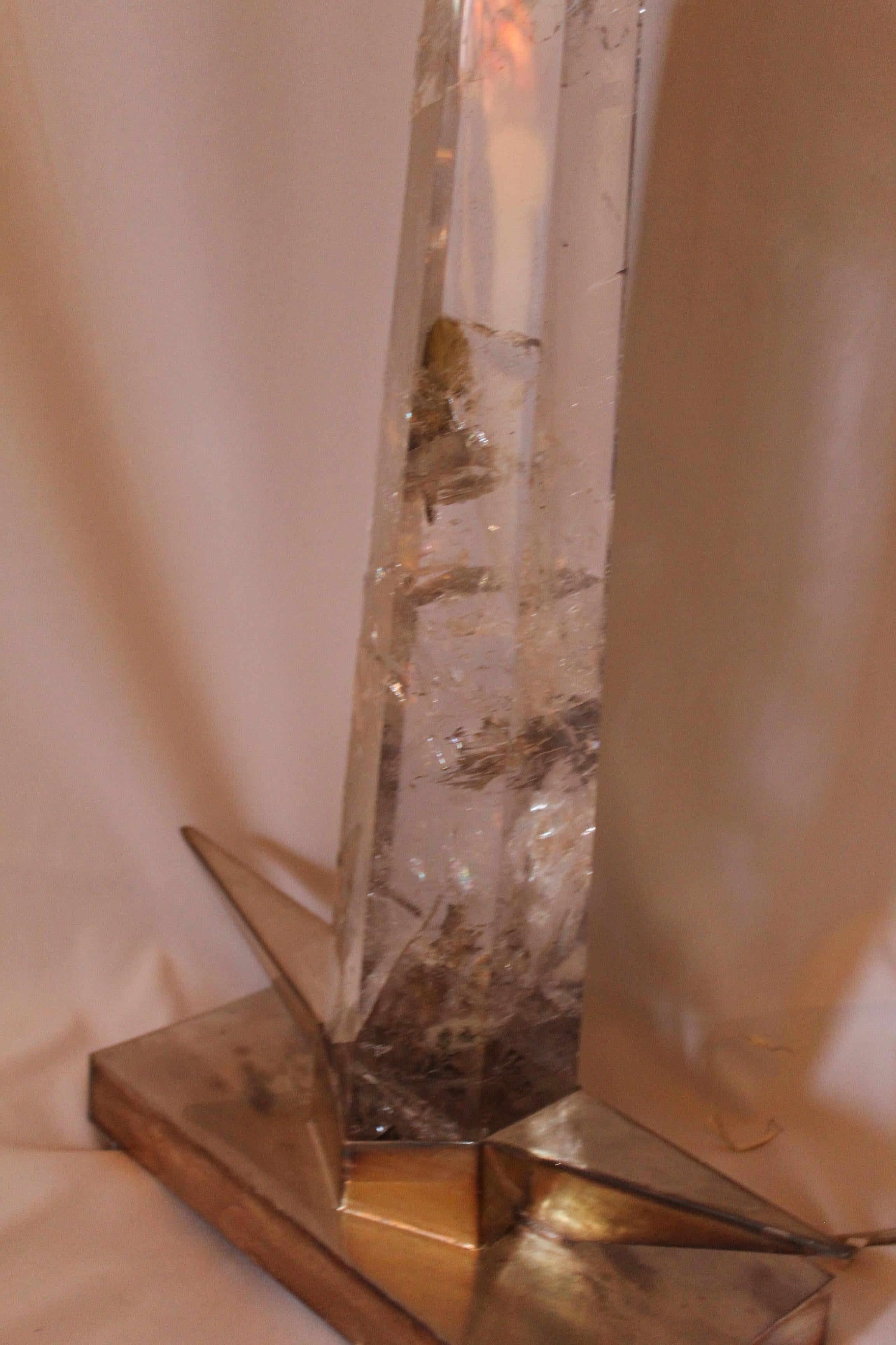 Polished Rock Crystal Point, Mounted in Silver Plate Base, Famous Design, Rare Stone For Sale