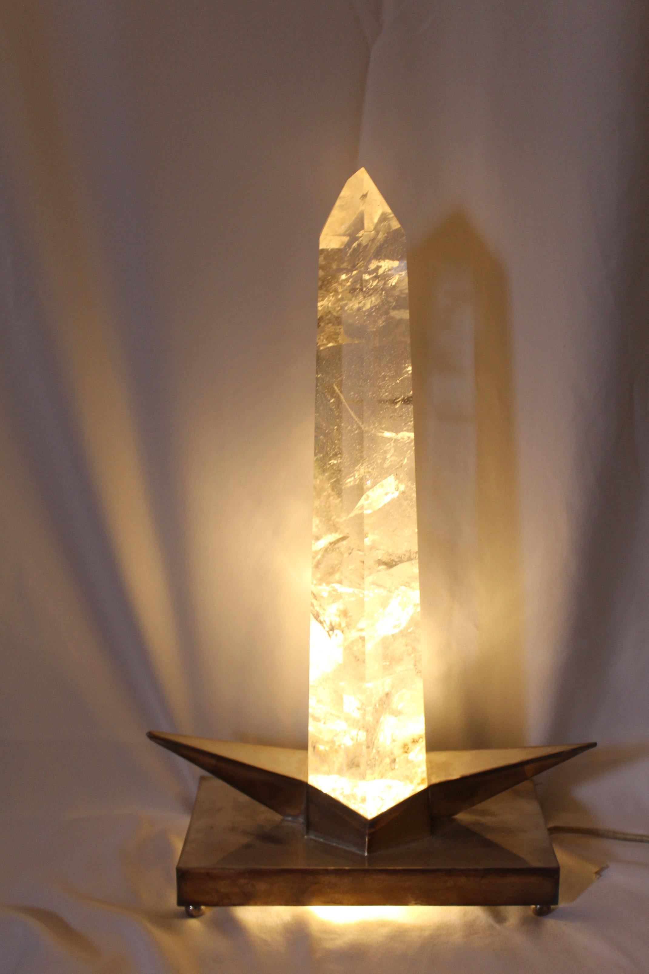 Late 20th Century Rock Crystal Point, Mounted in Silver Plate Base, Famous Design, Rare Stone For Sale