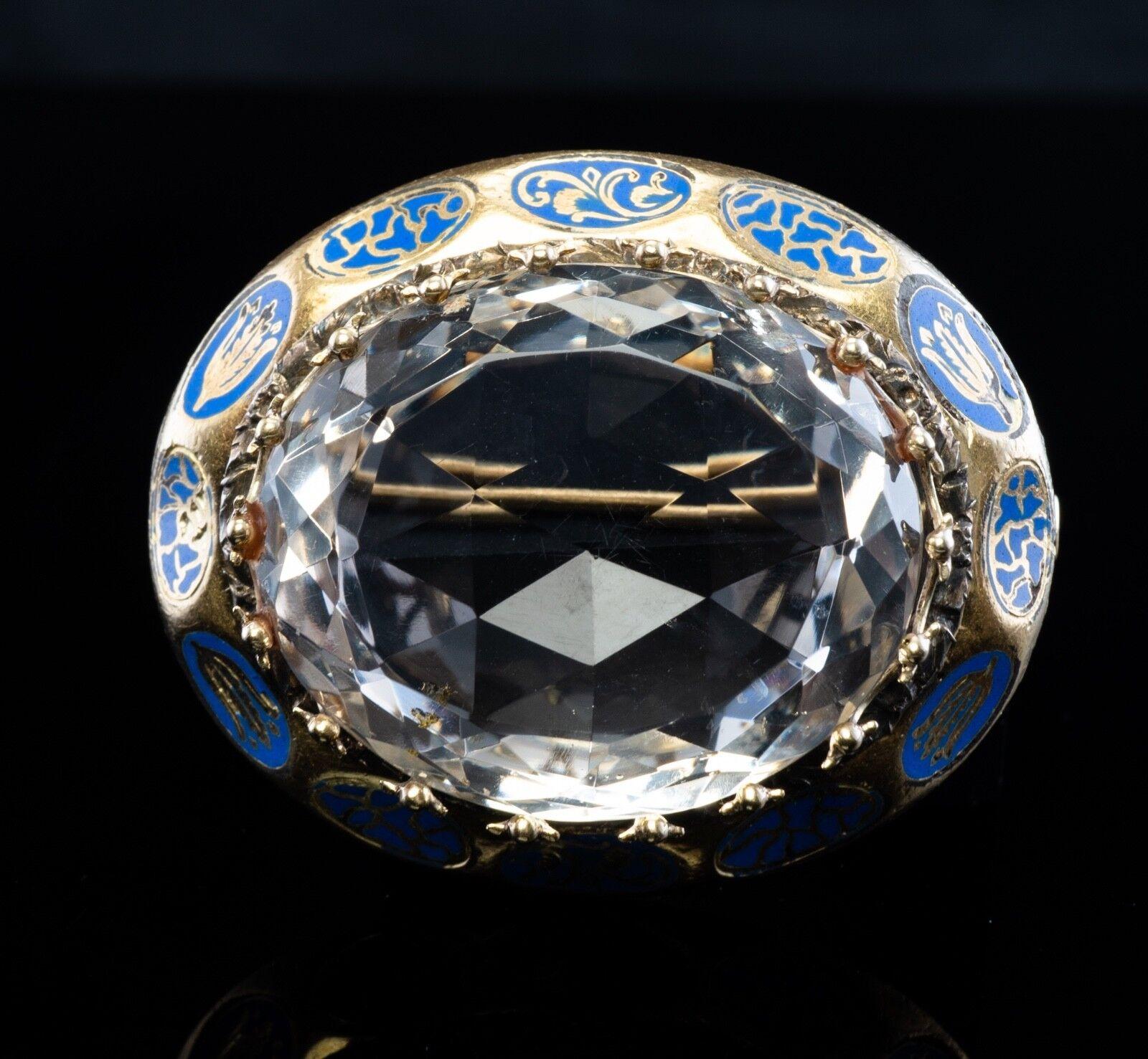 Broche pendentif en cristal de roche et quartz émaillé or 14K antique en vente 6