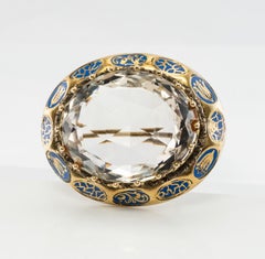 Rock Crystal Quartz Brooch Pendant Enamel 14K Gold Antique