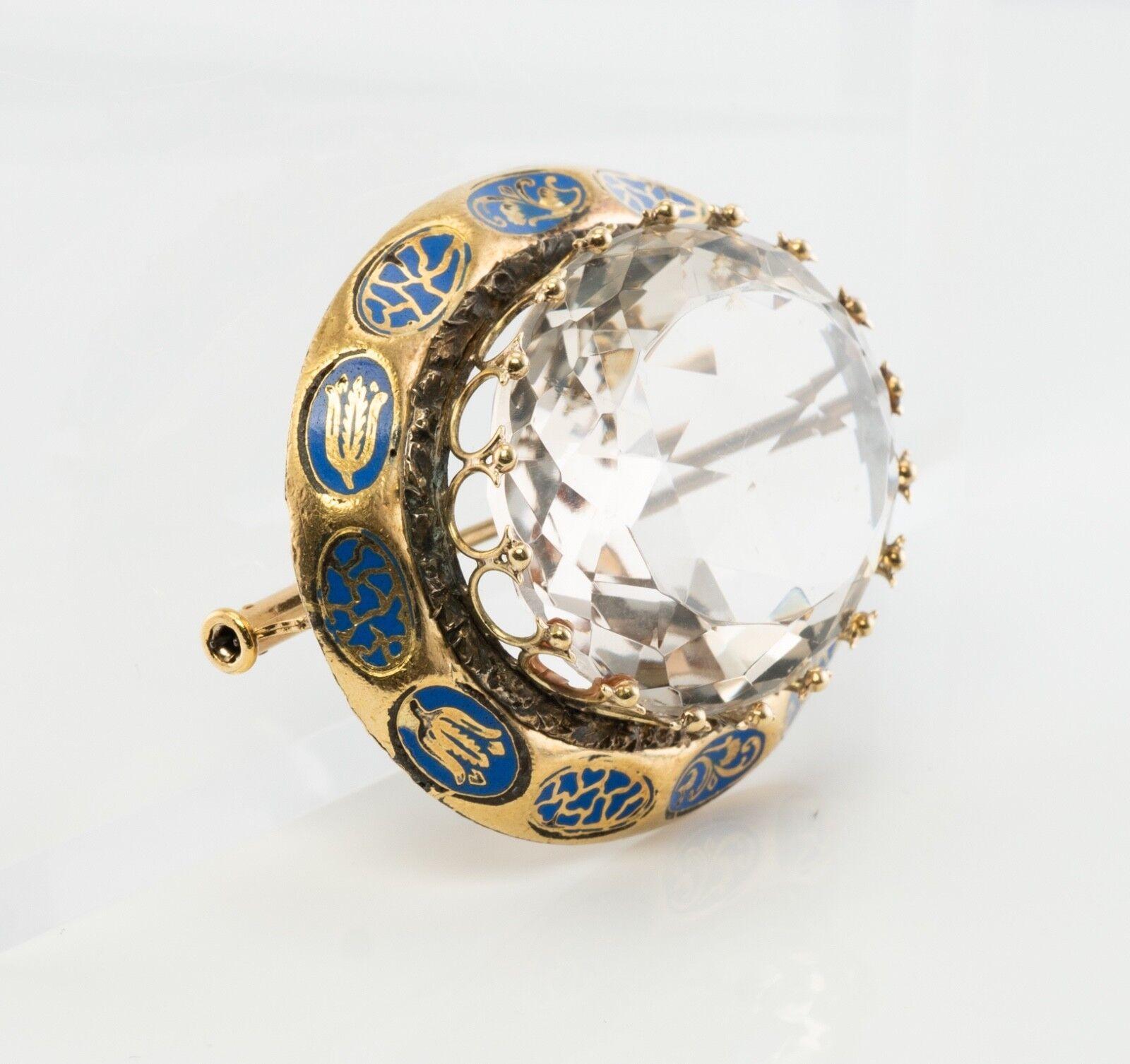 Victorien Broche pendentif en cristal de roche et quartz émaillé or 14K antique en vente
