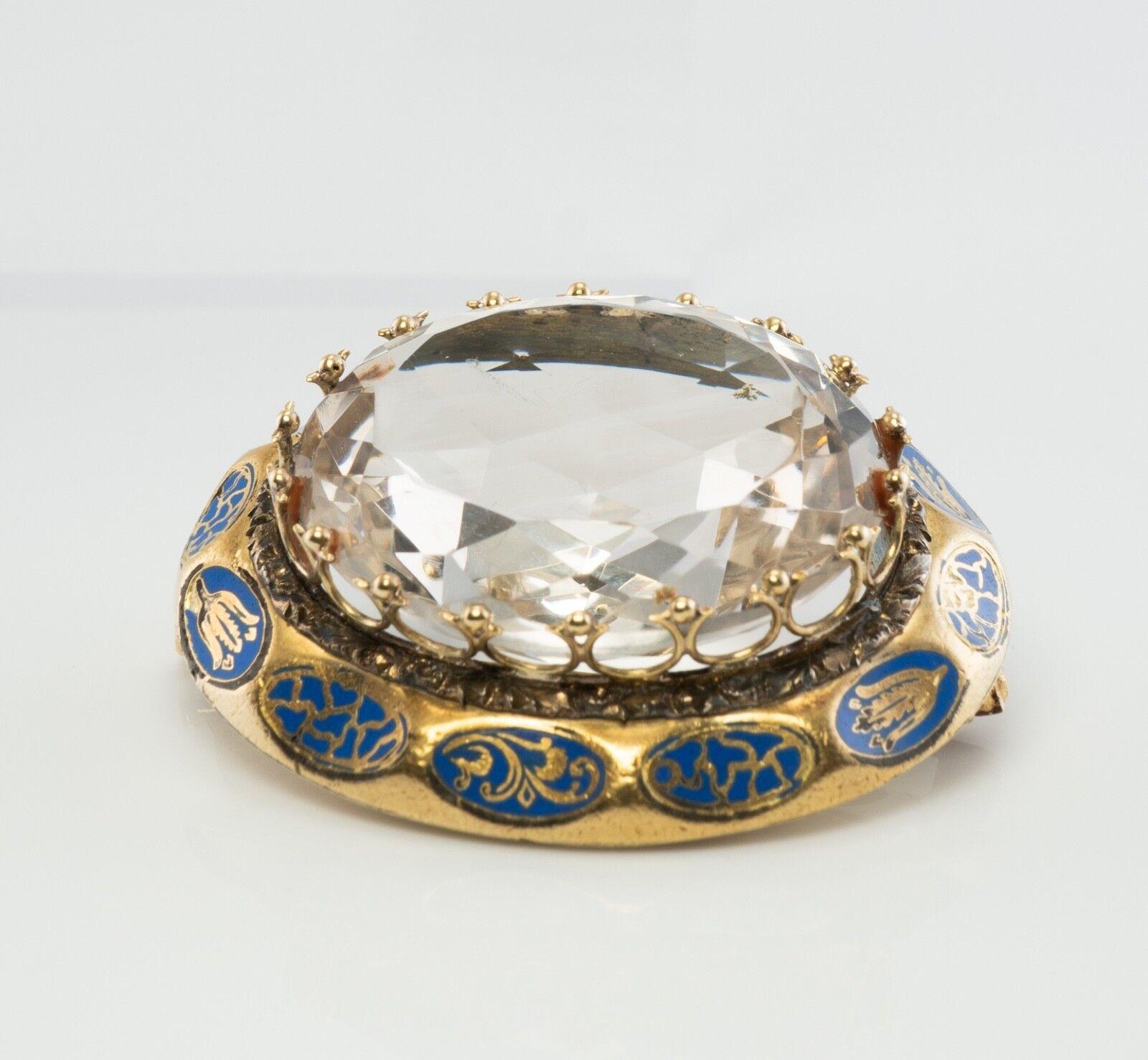 Broche pendentif en cristal de roche et quartz émaillé or 14K antique Pour femmes en vente