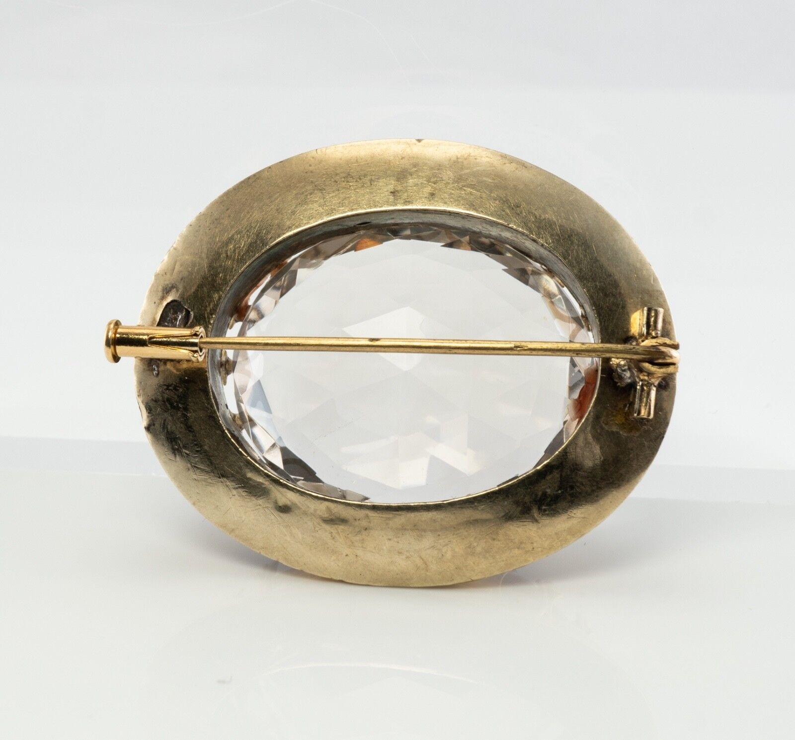 Broche pendentif en cristal de roche et quartz émaillé or 14K antique en vente 2
