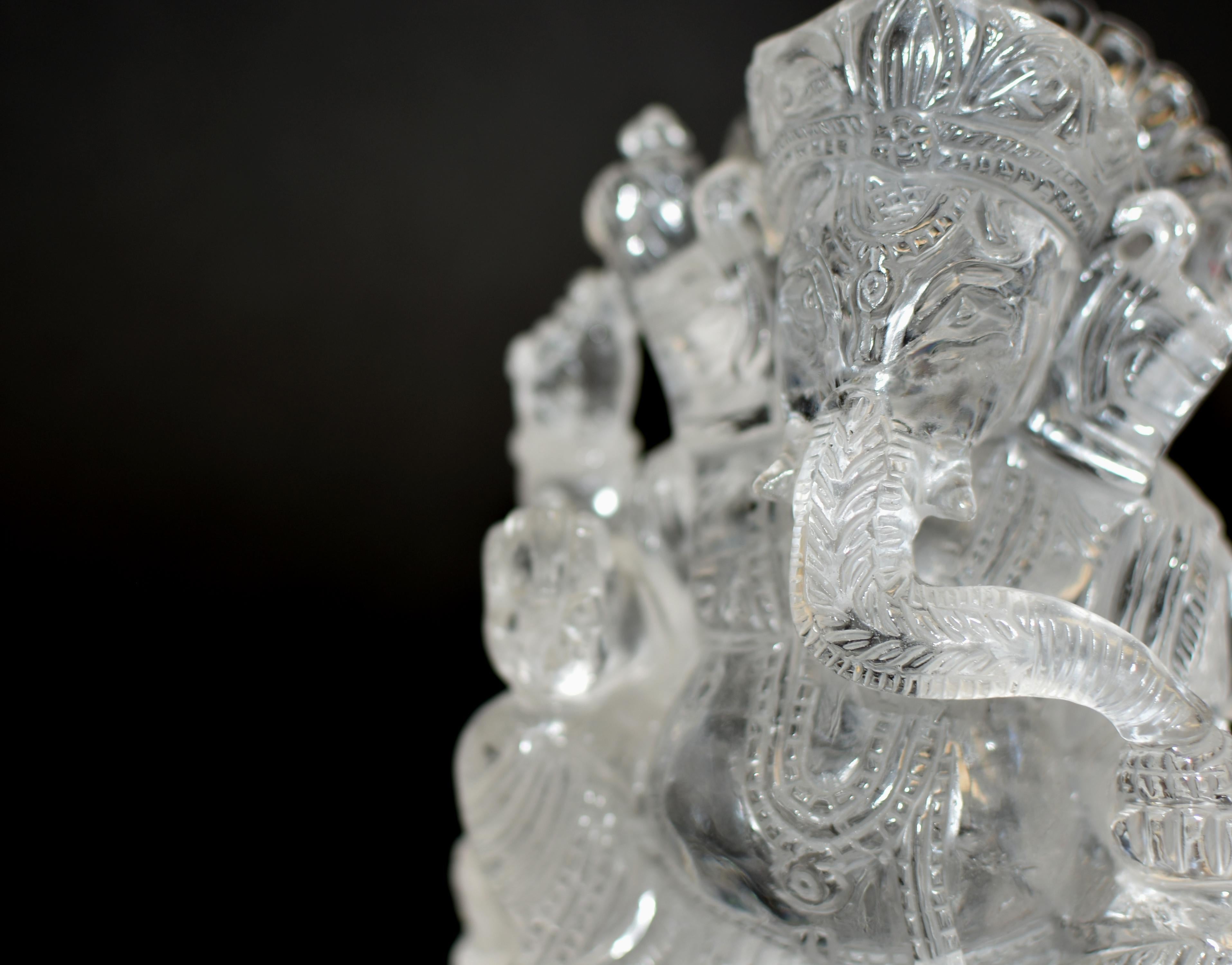 Statue de Ganesh en cristal de roche et quartz 5 lb en vente 3