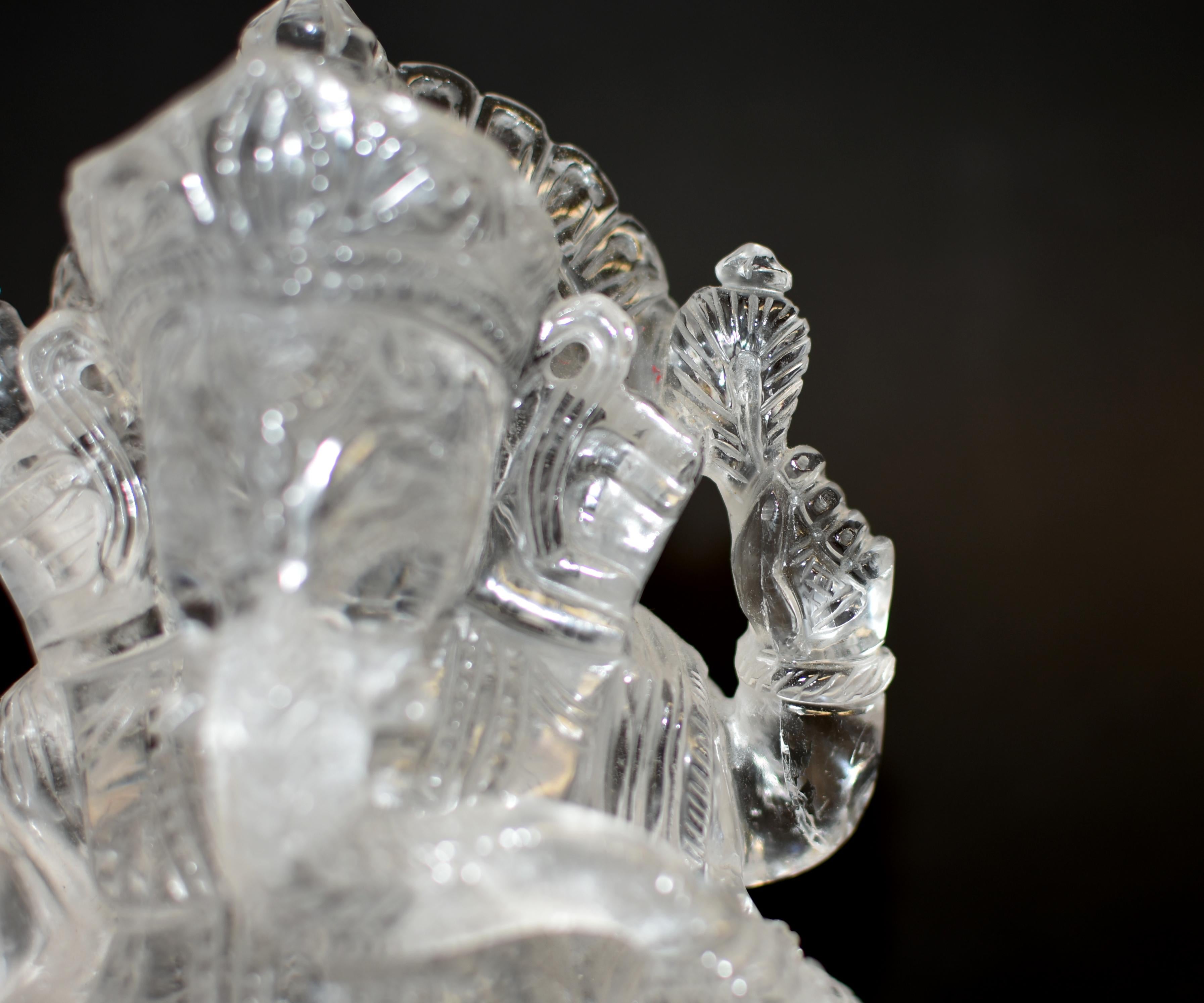 Statue de Ganesh en cristal de roche et quartz 5 lb en vente 4