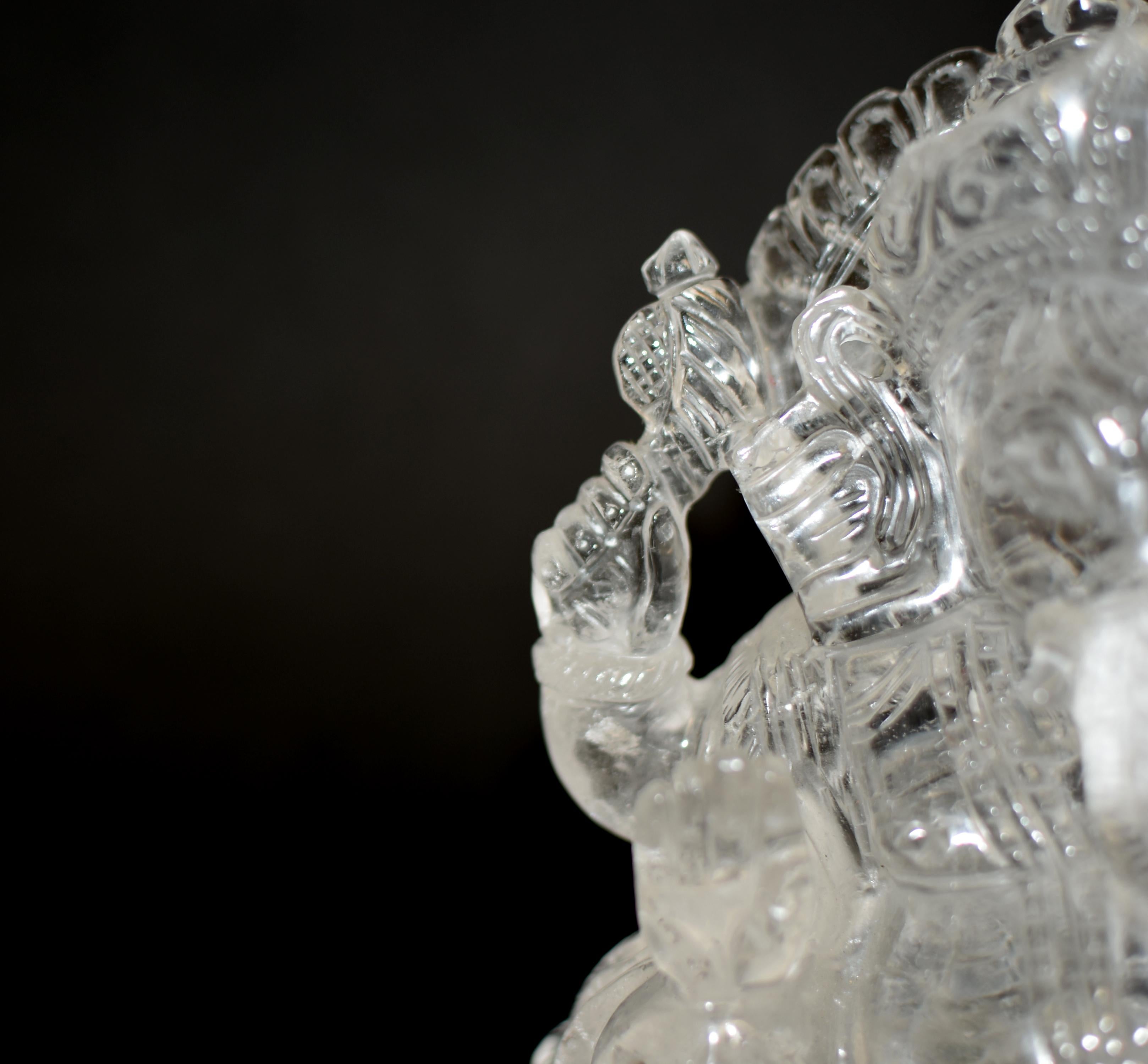 Statue de Ganesh en cristal de roche et quartz 5 lb en vente 5