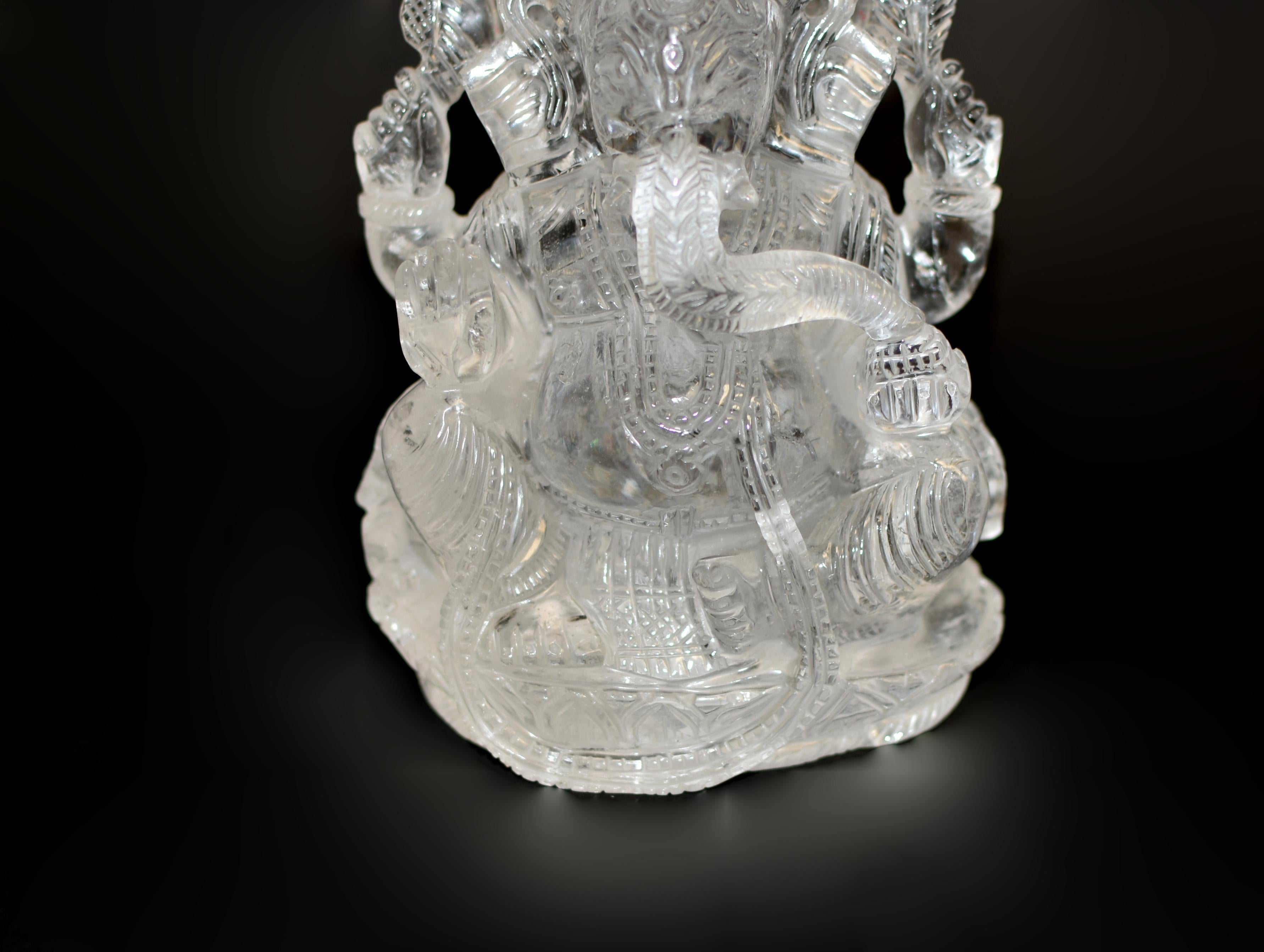 Statue de Ganesh en cristal de roche et quartz 5 lb en vente 7