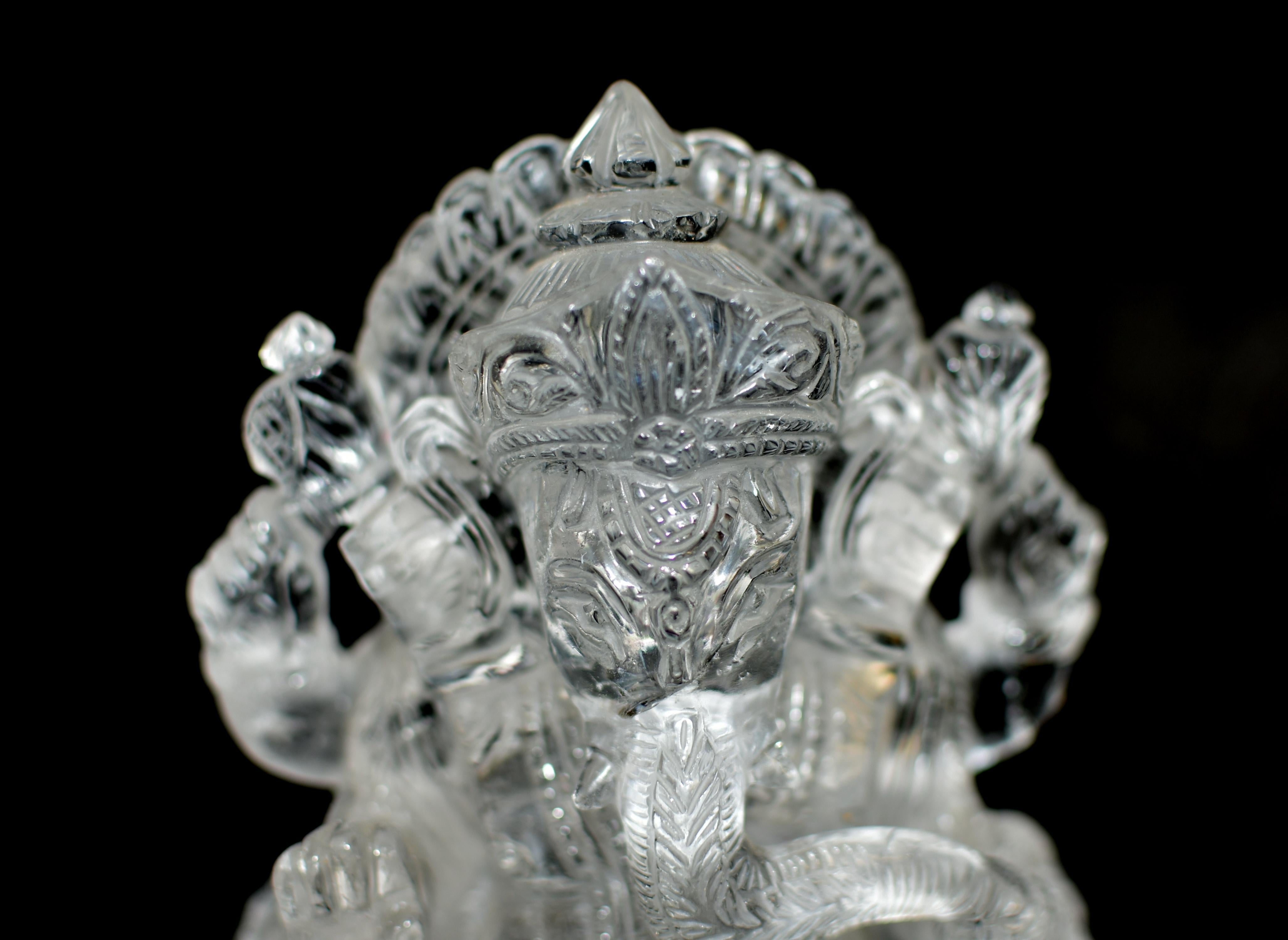 Statue de Ganesh en cristal de roche et quartz 5 lb en vente 9