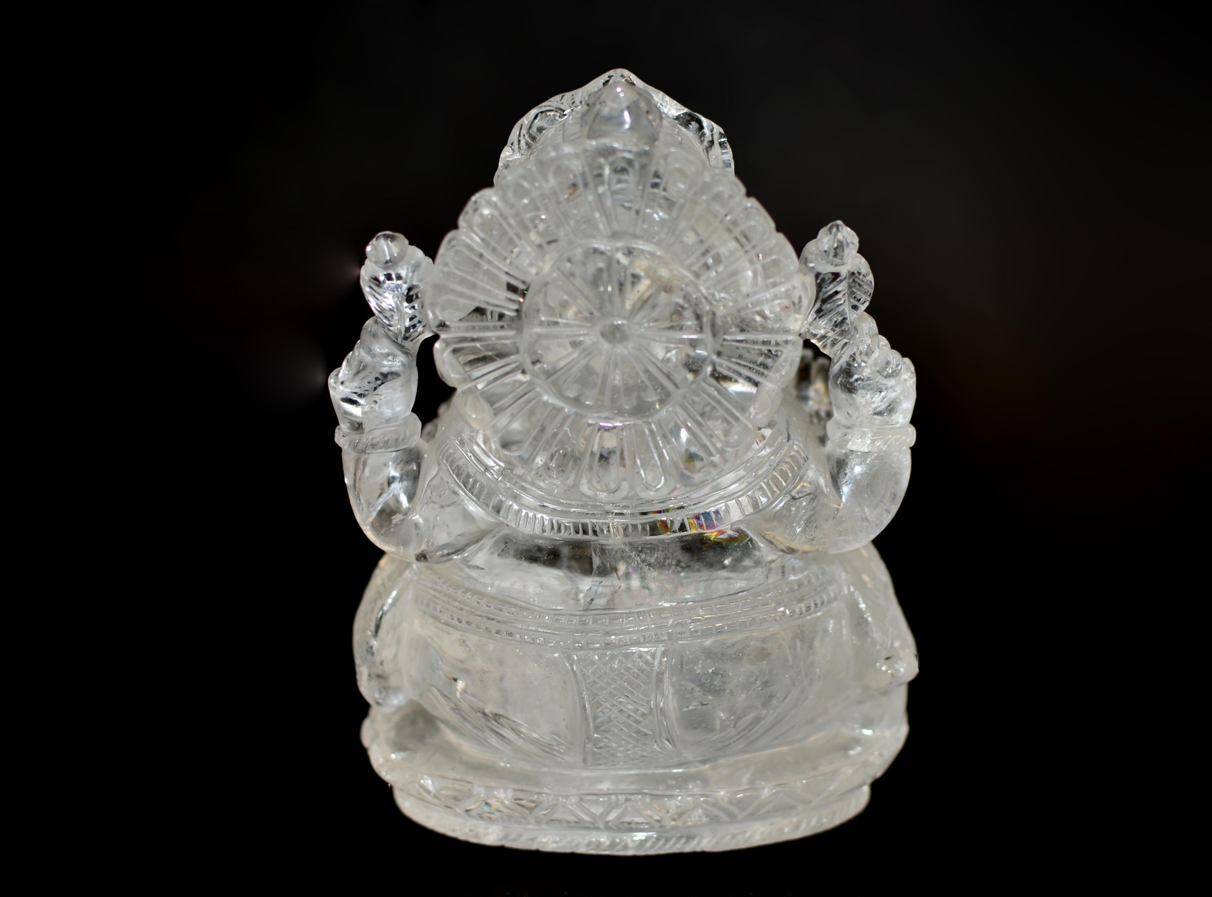 20ième siècle Statue de Ganesh en cristal de roche et quartz 5 lb en vente
