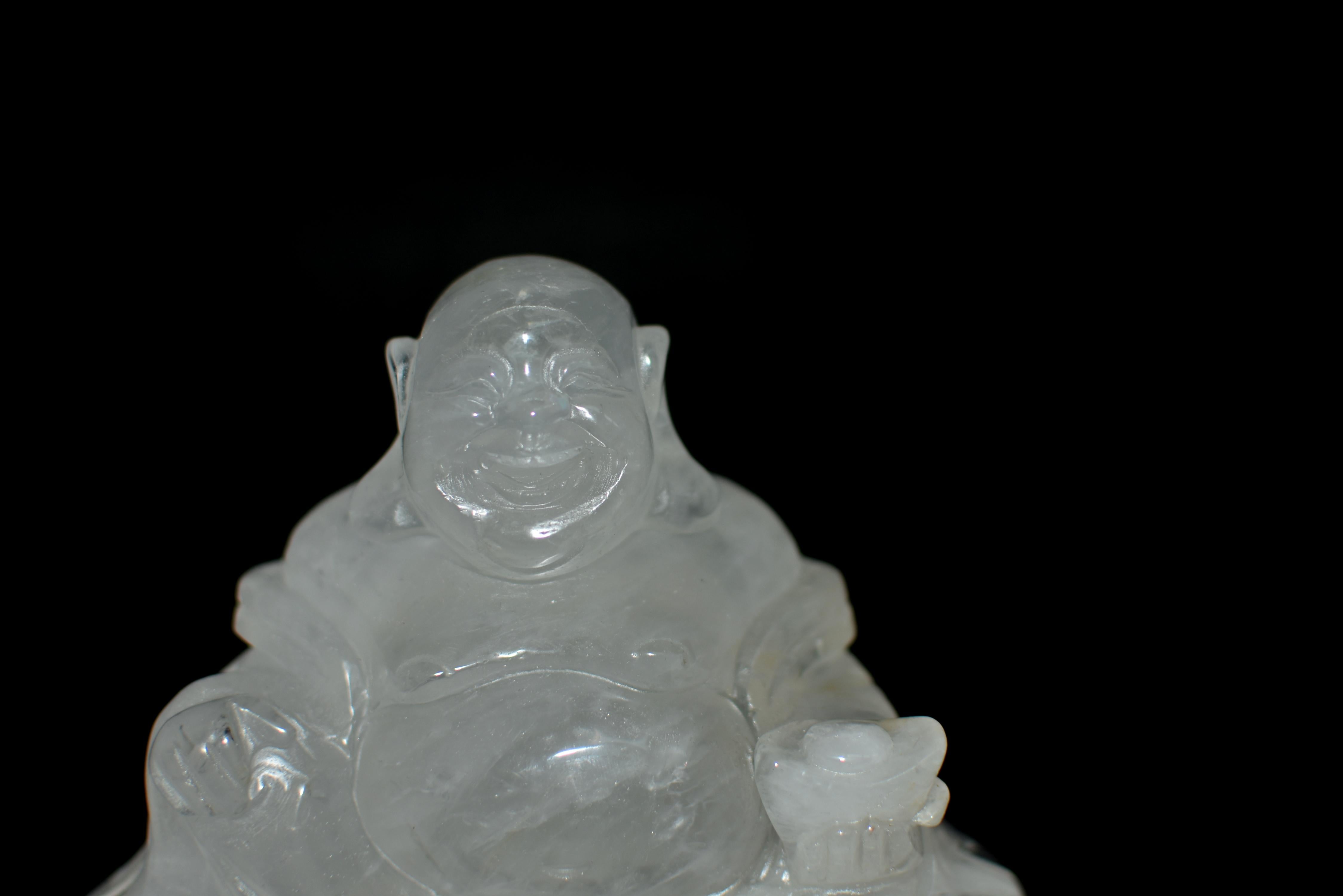Chinese Rock Crystal Quartz Happy Buddha Statue For Sale