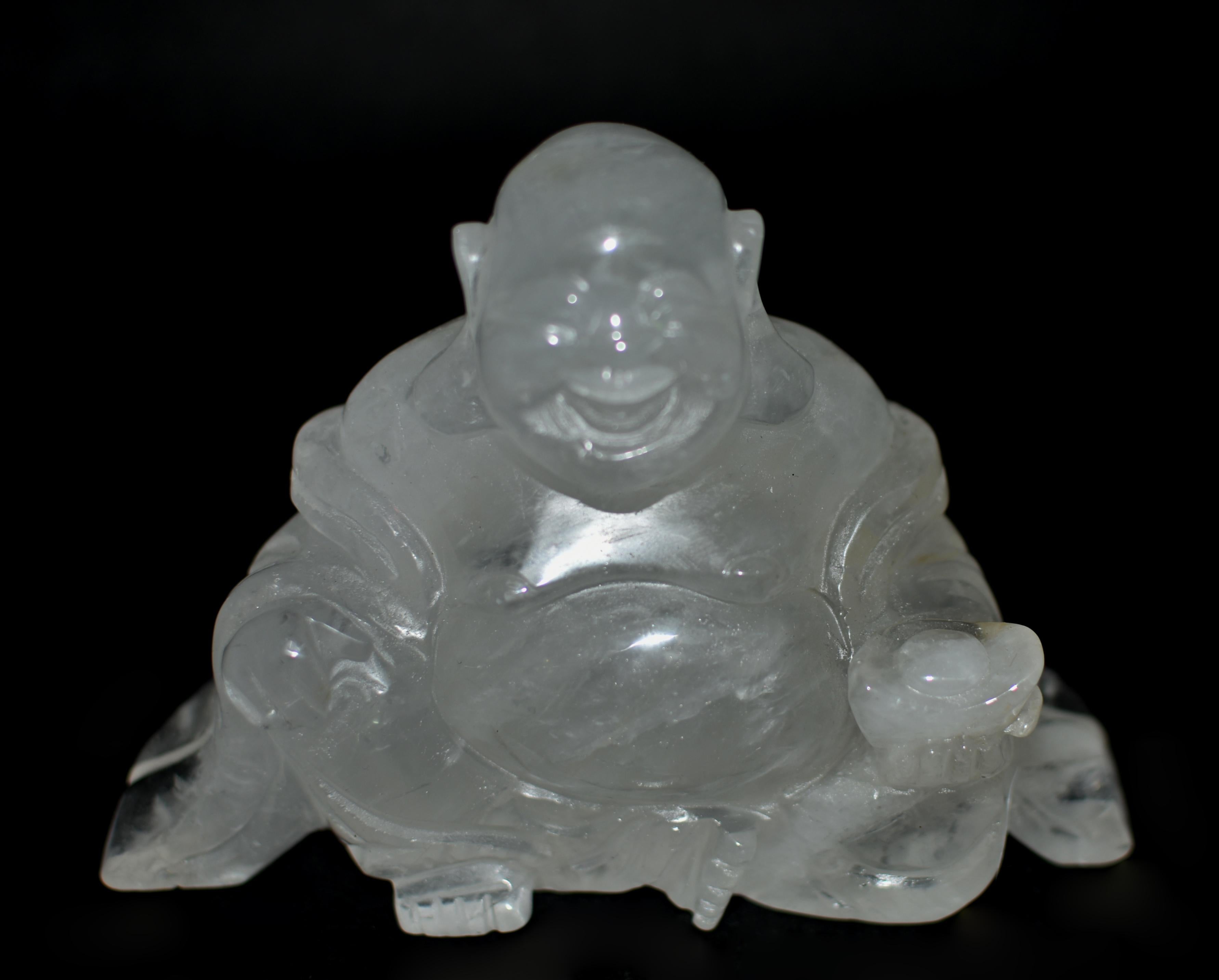Rock Crystal Quartz Happy Buddha Statue In Excellent Condition For Sale In Somis, CA