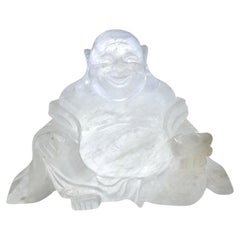 Statue de Bouddha heureux en cristal de roche et quartz