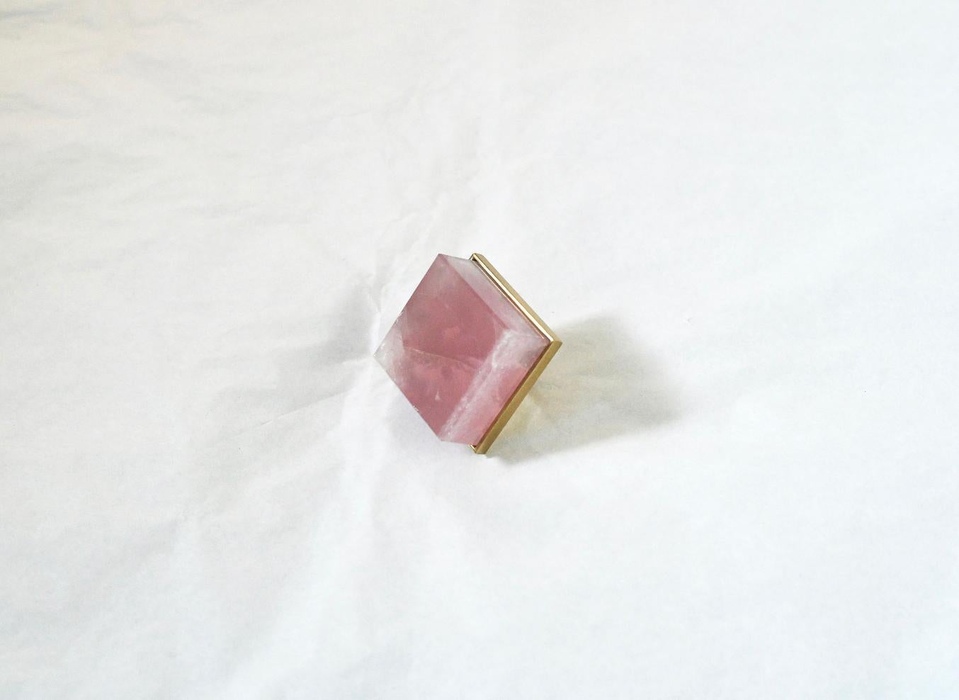 Cubic form rose rock crystal quartz knob with polished brass base. Created by Phoenix Gallery, NYC.
Custom size and finish upon request.