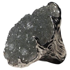 Bague en cristal de roche Argent cristaux bruts Gris Seigneur des Anneaux