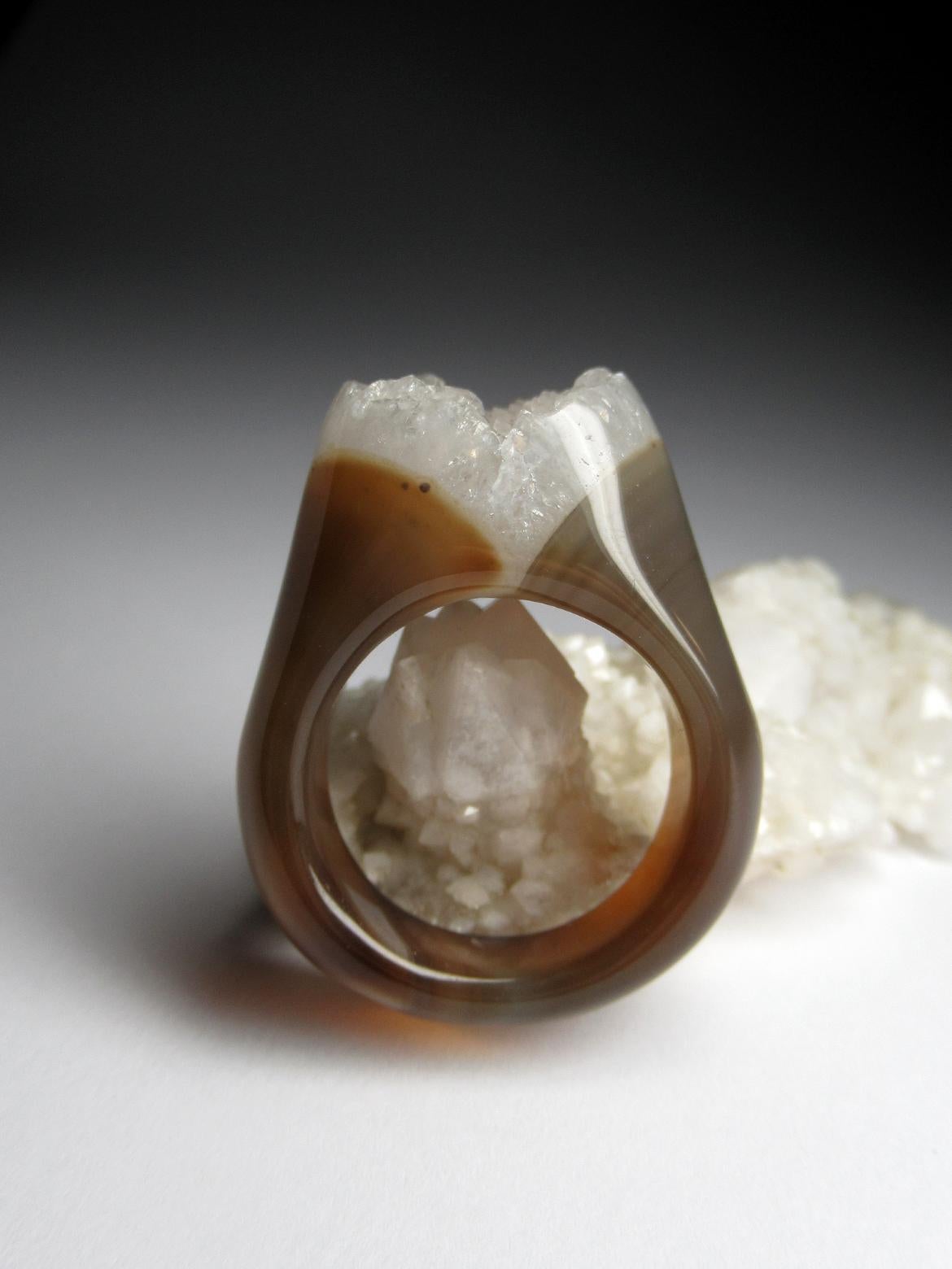 Bague en cristal de roche solide Bicolor Uncut Clear Quartz Crystals Heal's Healing Unisex en vente 5