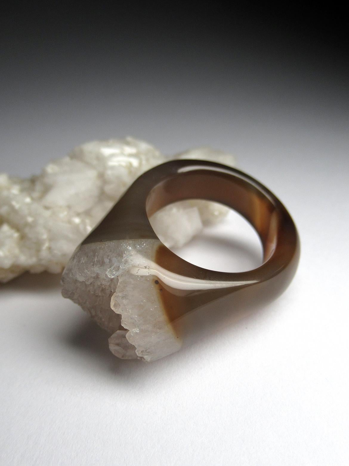 Non taillé Bague en cristal de roche solide Bicolor Uncut Clear Quartz Crystals Heal's Healing Unisex en vente