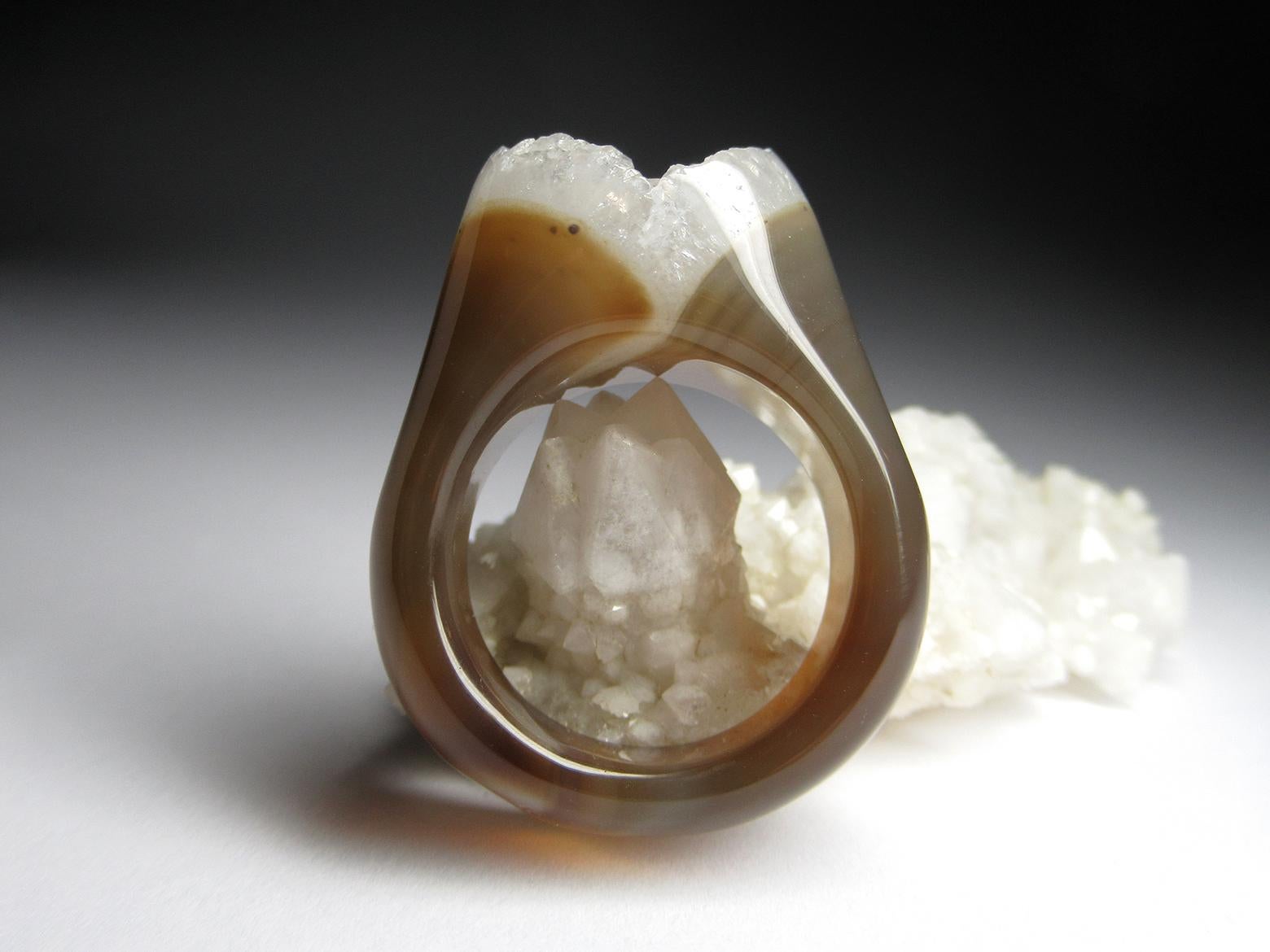 Bague en cristal de roche solide Bicolor Uncut Clear Quartz Crystals Heal's Healing Unisex Unisexe en vente
