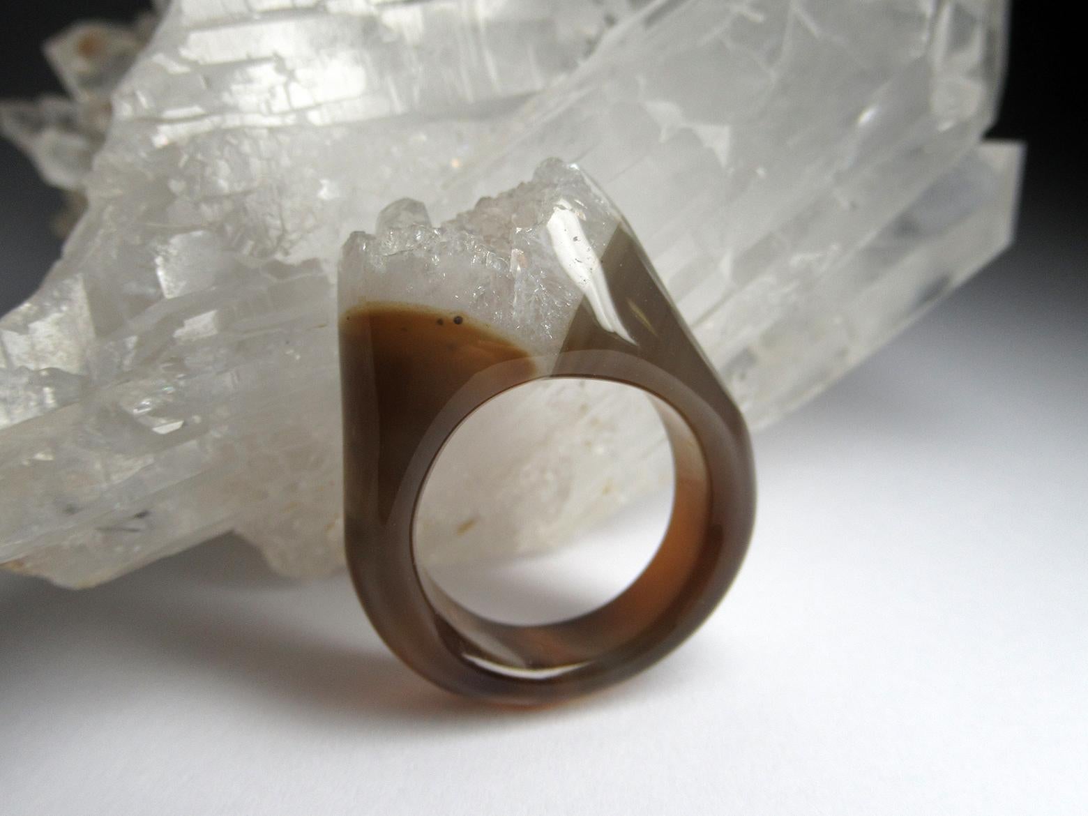 Bague en cristal de roche solide Bicolor Uncut Clear Quartz Crystals Heal's Healing Unisex en vente 1