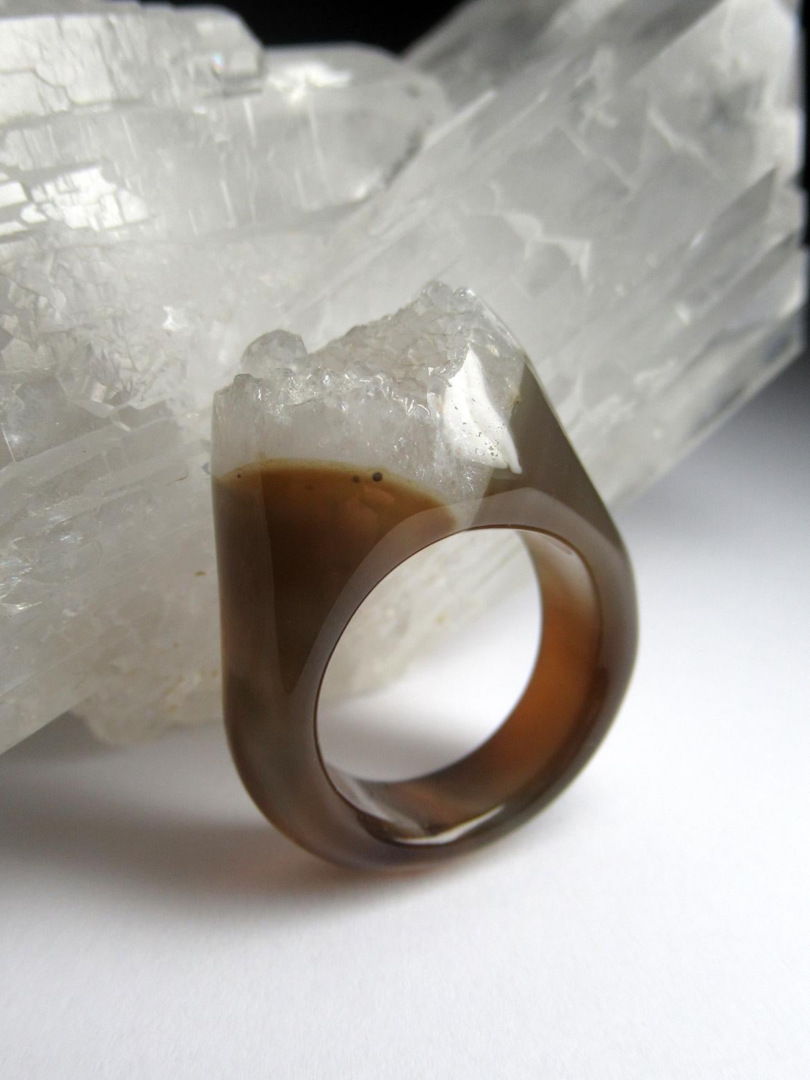 Bague en cristal de roche solide Bicolor Uncut Clear Quartz Crystals Heal's Healing Unisex en vente 2