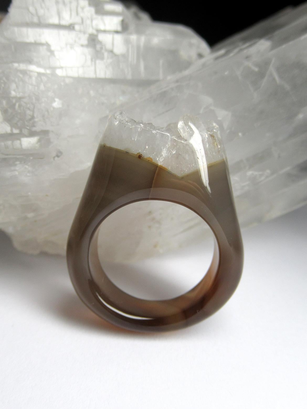 Bague en cristal de roche solide Bicolor Uncut Clear Quartz Crystals Heal's Healing Unisex en vente 3