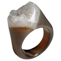 Rock crystal ring solid Stone Bicolor Uncut Clear Quartz Crystals Healing Unisex