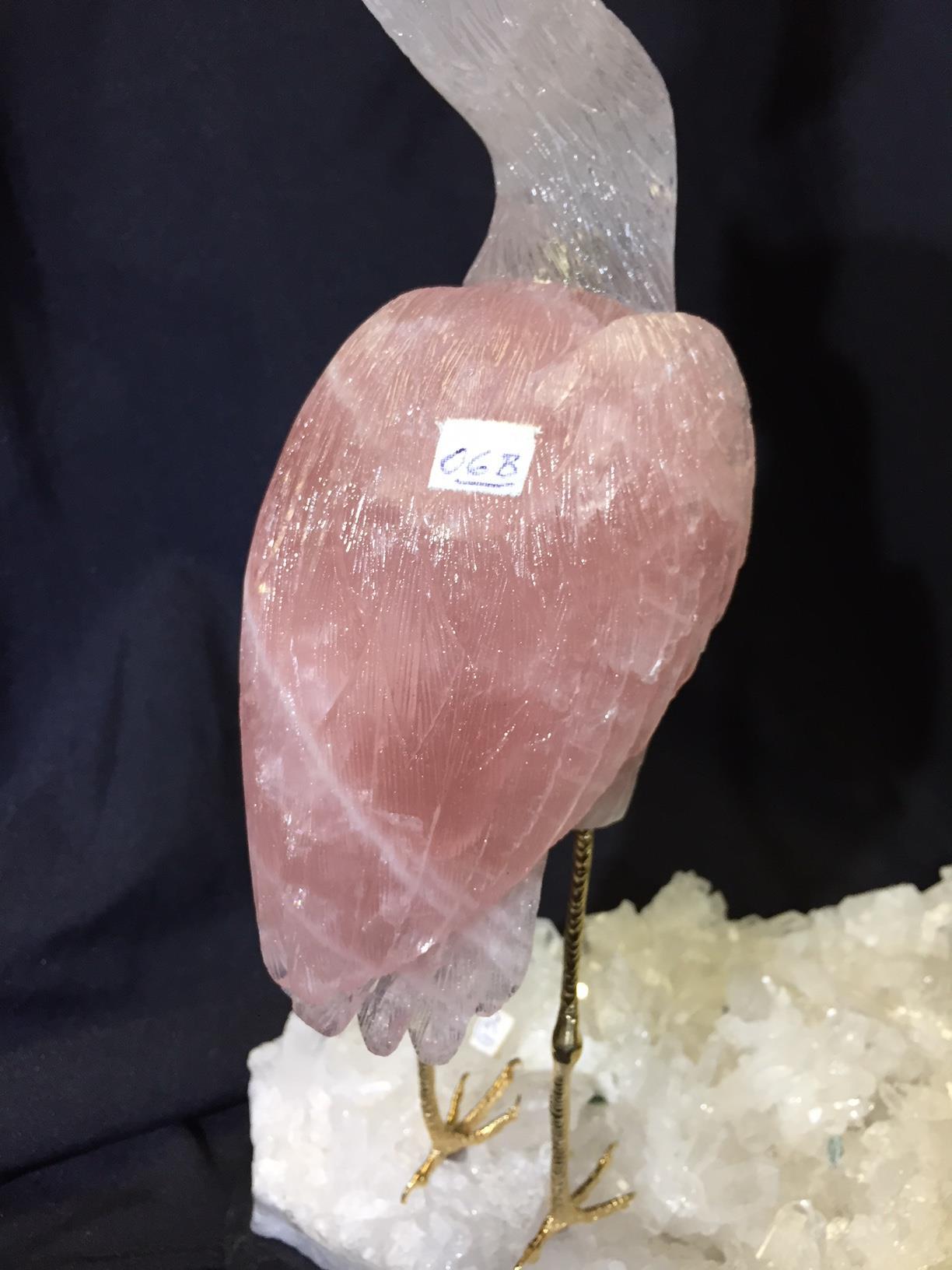 Contemporary Rock Crystal, Rose Quartz and Tiger Eye Flamingo Group