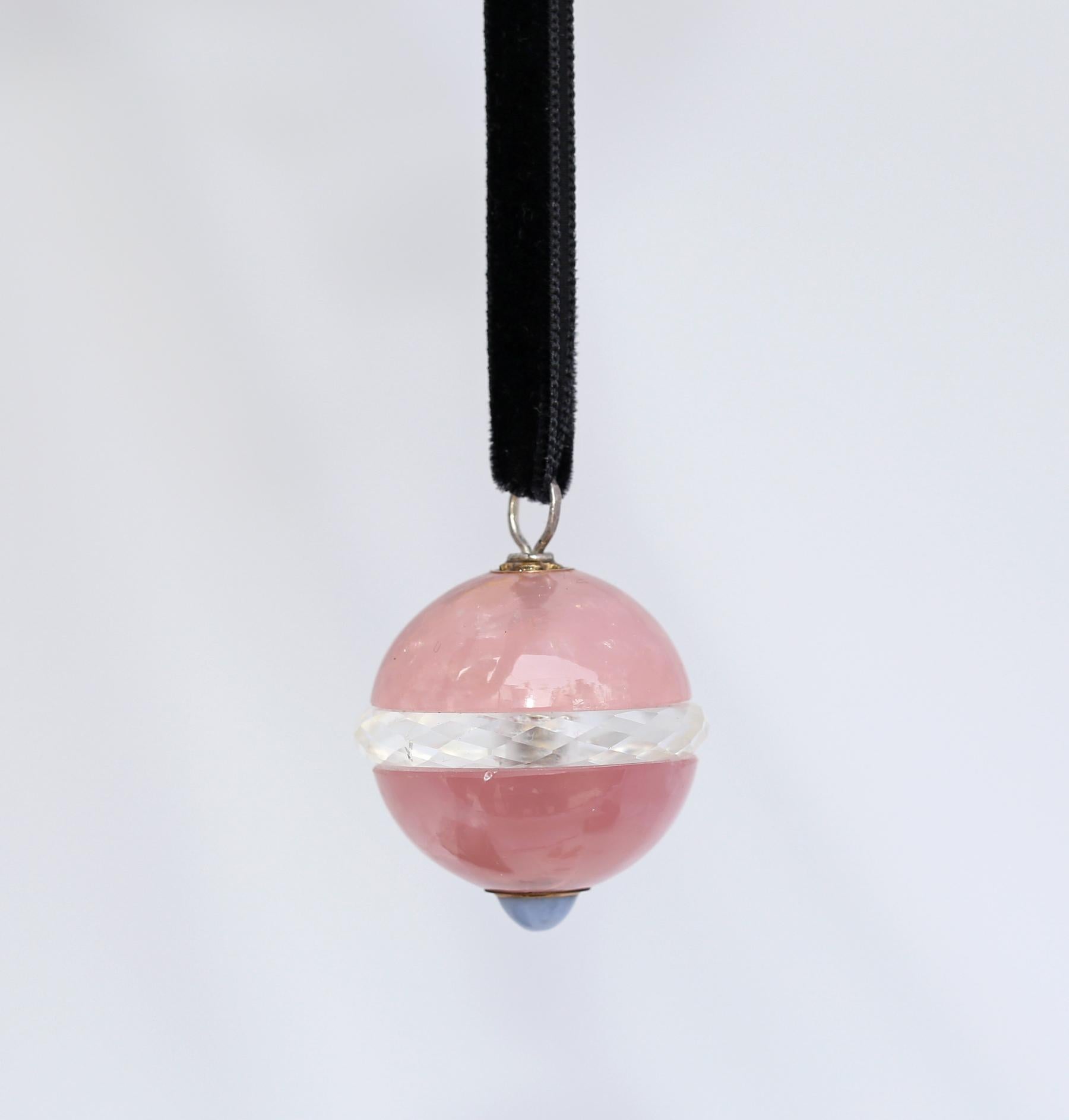 Rock Crystal Rose Quartz Sapphire Pendant, 1900 1