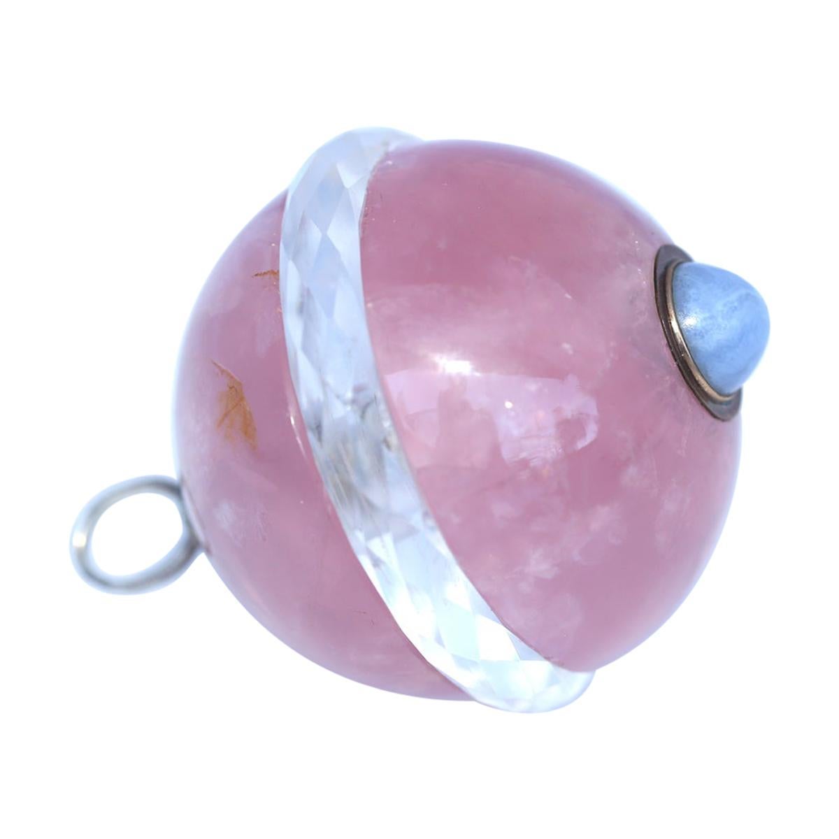 Rock Crystal Rose Quartz Sapphire Pendant, 1900