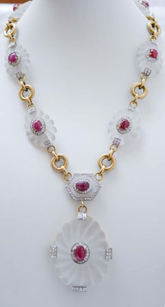 Rock Crystal, Rubies, Diamonds, 18 Karat Yellow Gold Necklace.
