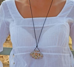 Rock Crystal Ruby Diamond and 18 Karat Yellow Gold Indian Pendant Necklace