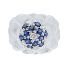 Rock Crystal, Sapphires, Diamonds, 14 Karat White Gold Ring.