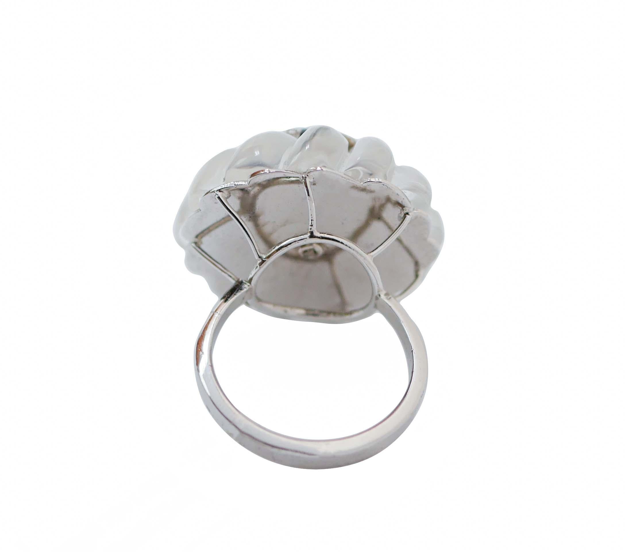 Retro Rock Crystal, Sapphires, Diamonds, Platinum and 14 Karat White Gold  Ring For Sale