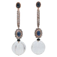 Rock Crystal, Sapphires, Diamonds, Rose Gold and Silver Earrings.