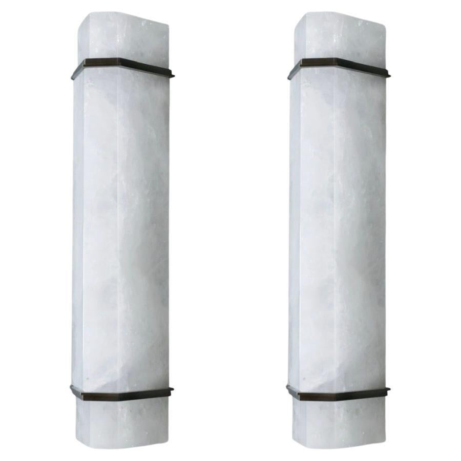 Rock Crystal Sconce by Phoenix, Aged Brass Finish, Modern Design, New For Sale
