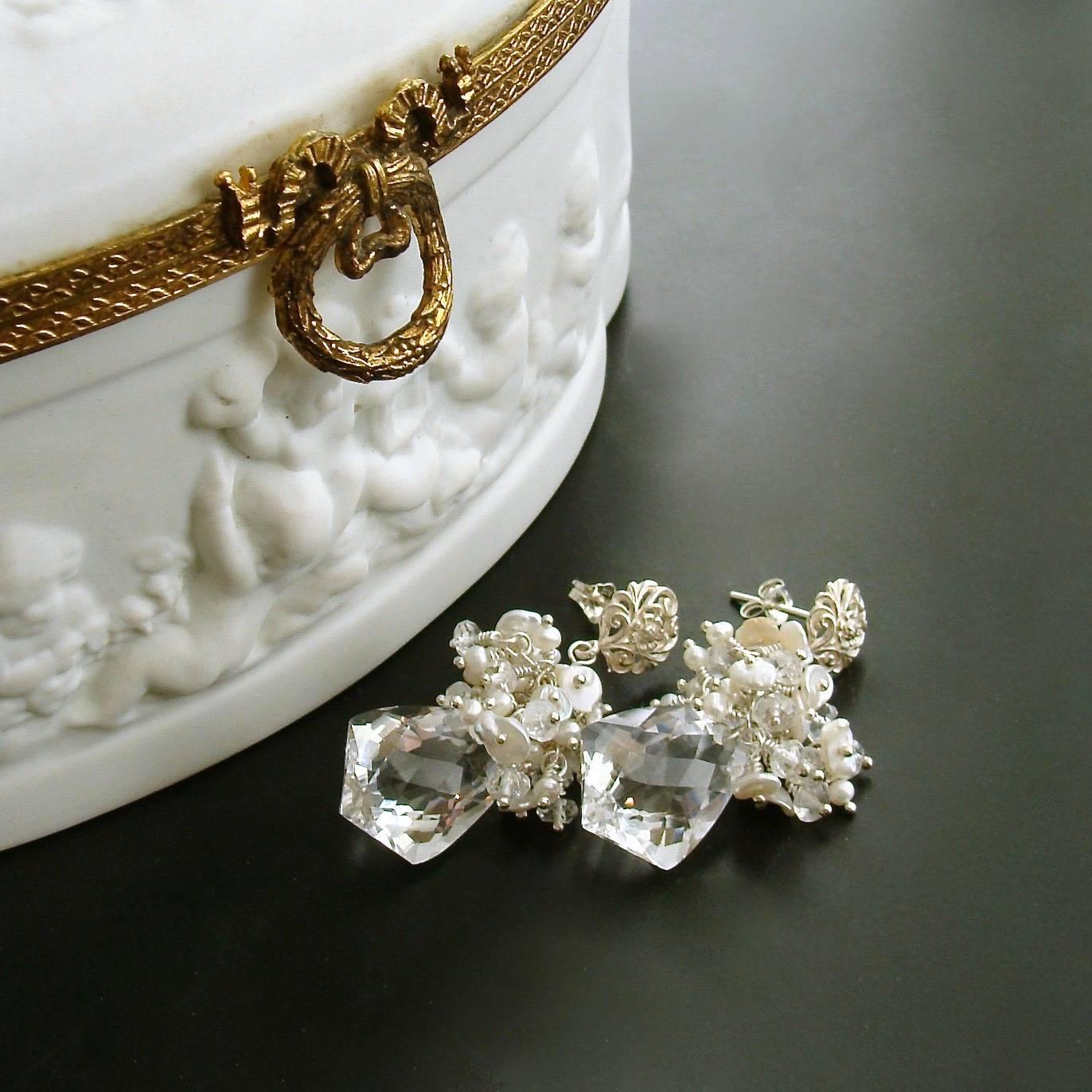 Women's Rock Crystal Seed Pearl Keshi Pearl Bridal Earrings