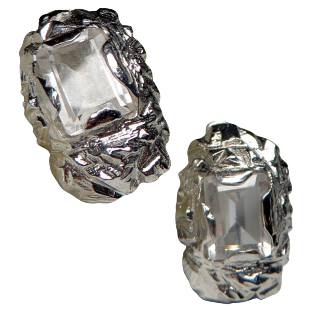 Rock Crystal Silver Earrings Fantasy Octagon Cut Pure Clear Quartz Gemstone  For Sale 4