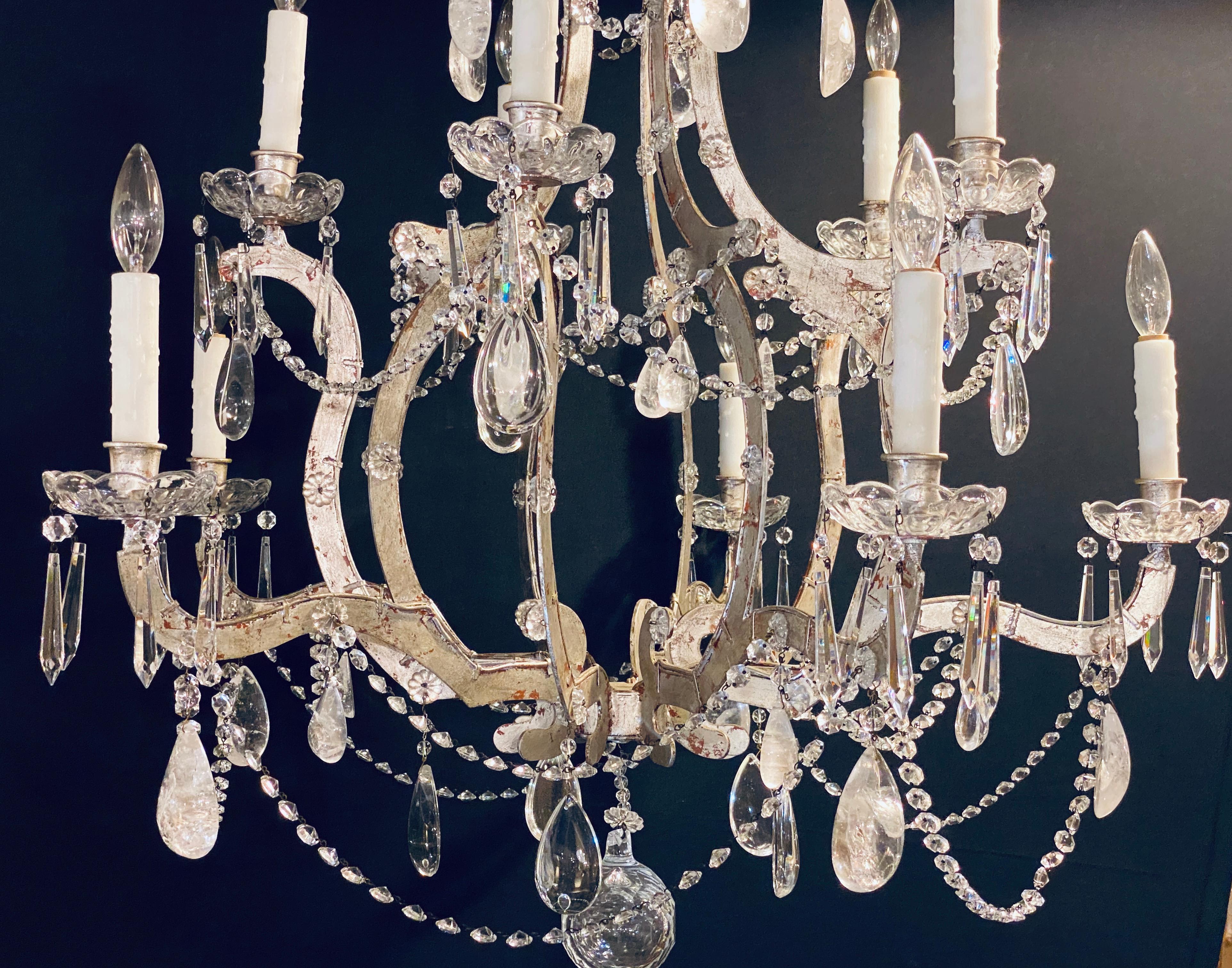 Rock Crystal Silver Gilt & Iron Chandelier 10-Light with Multiple Crystals 6