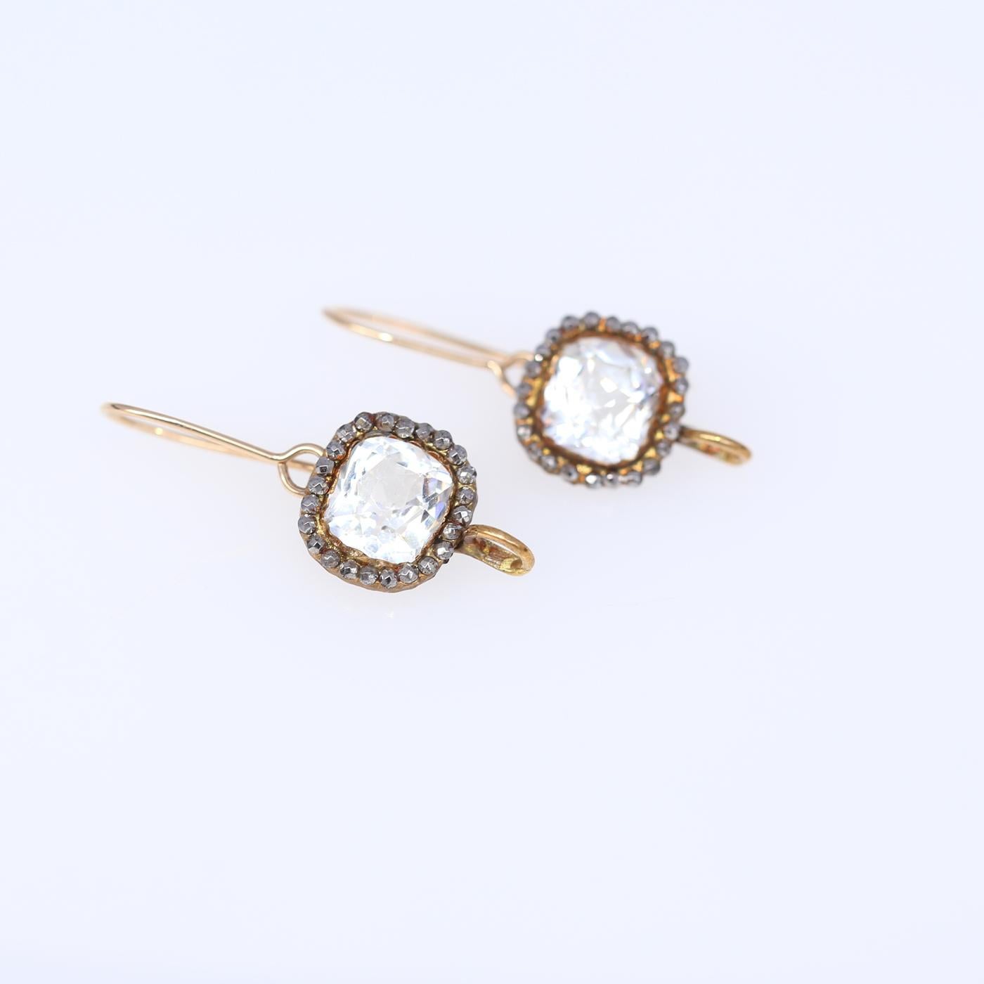 Women's Rock Crystal Silver Gold Earrings Sustainable, 1850 For Sale