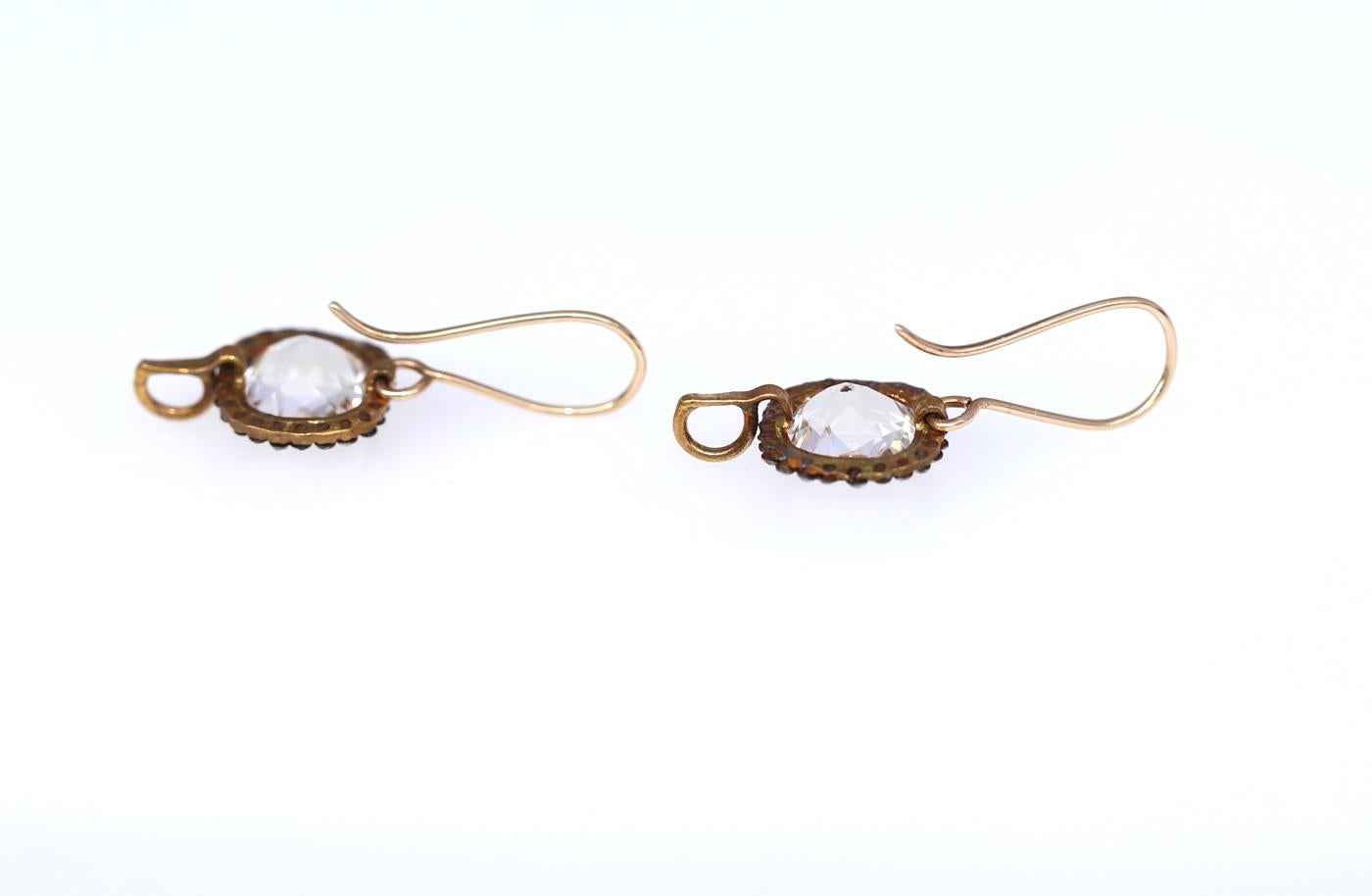 Boucles d'oreilles en or et cristal de roche durables, 1850 en vente 2