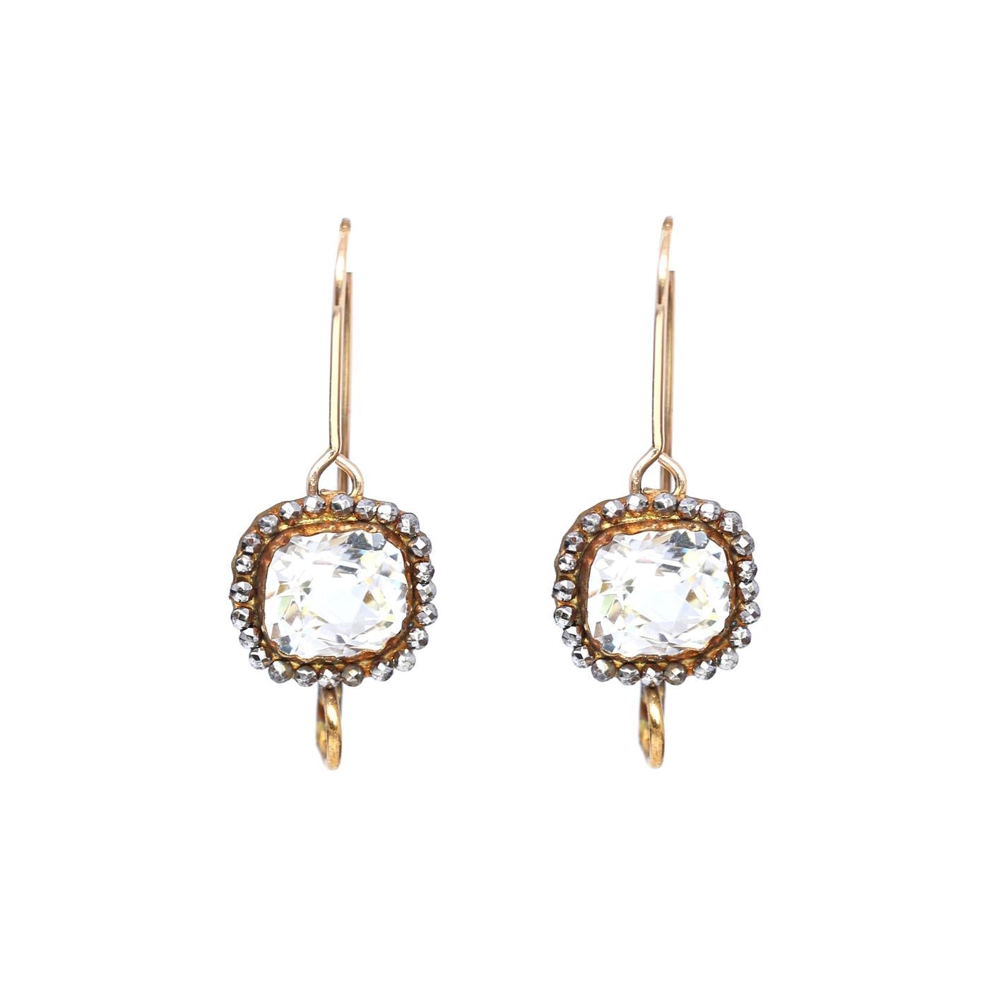 Boucles d'oreilles en or et cristal de roche durables, 1850 en vente