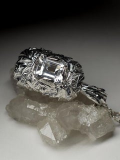 Rock Crystal Silver Pendant Baguette Cut Brazilian Pure Clear Quartz Gemstone